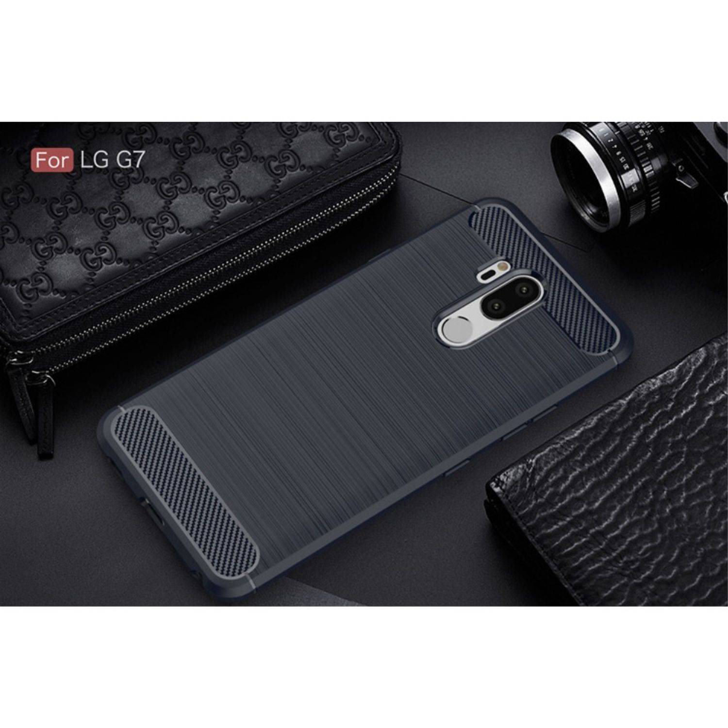 LG G7 Handyhülle Carbon Optik Backcover Blau