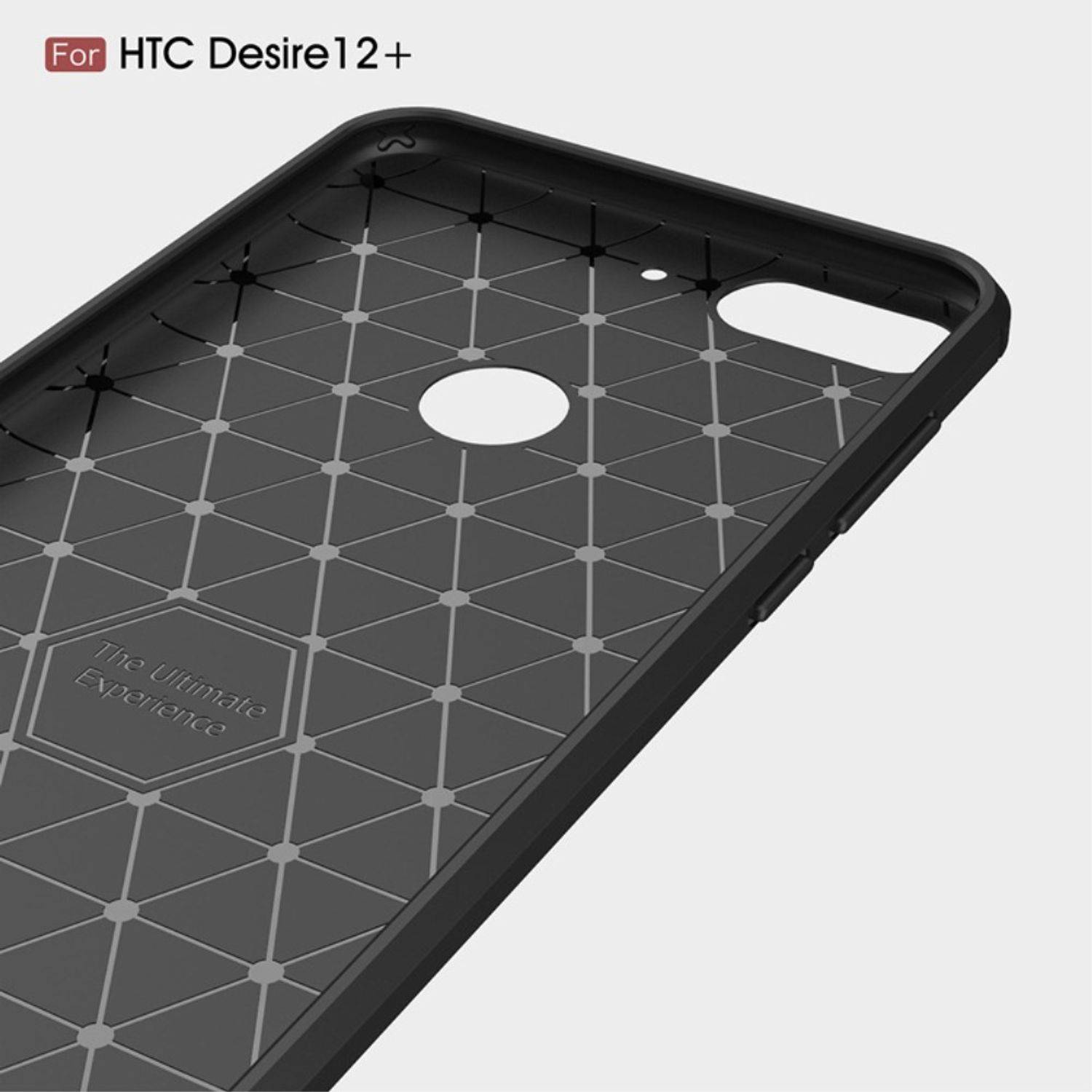 HTC Desire 12 Plus Handyhülle Carbon Optik Backcover Schwarz