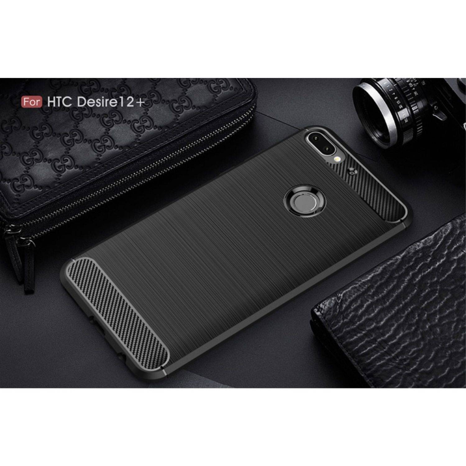 HTC Desire 12 Plus Handyhülle Carbon Optik Backcover Schwarz