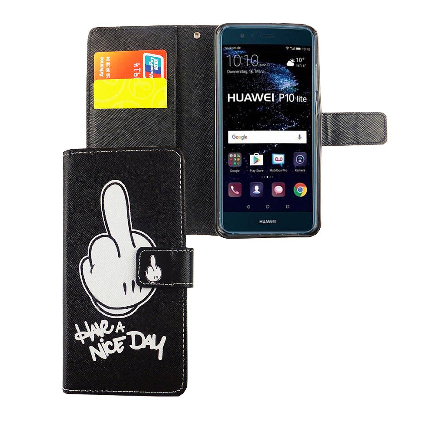 Huawei P10 Lite Handyhülle Bookcover Schwarz