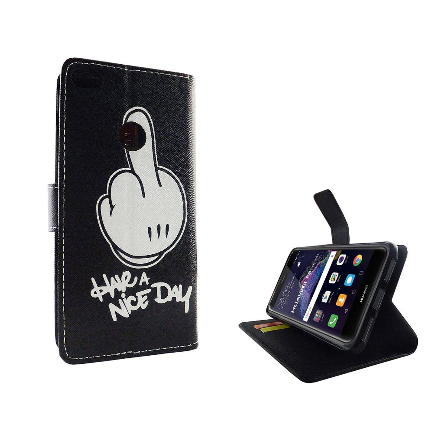 Huawei P8 Lite 2017 Handyhülle Bookcover Schwarz