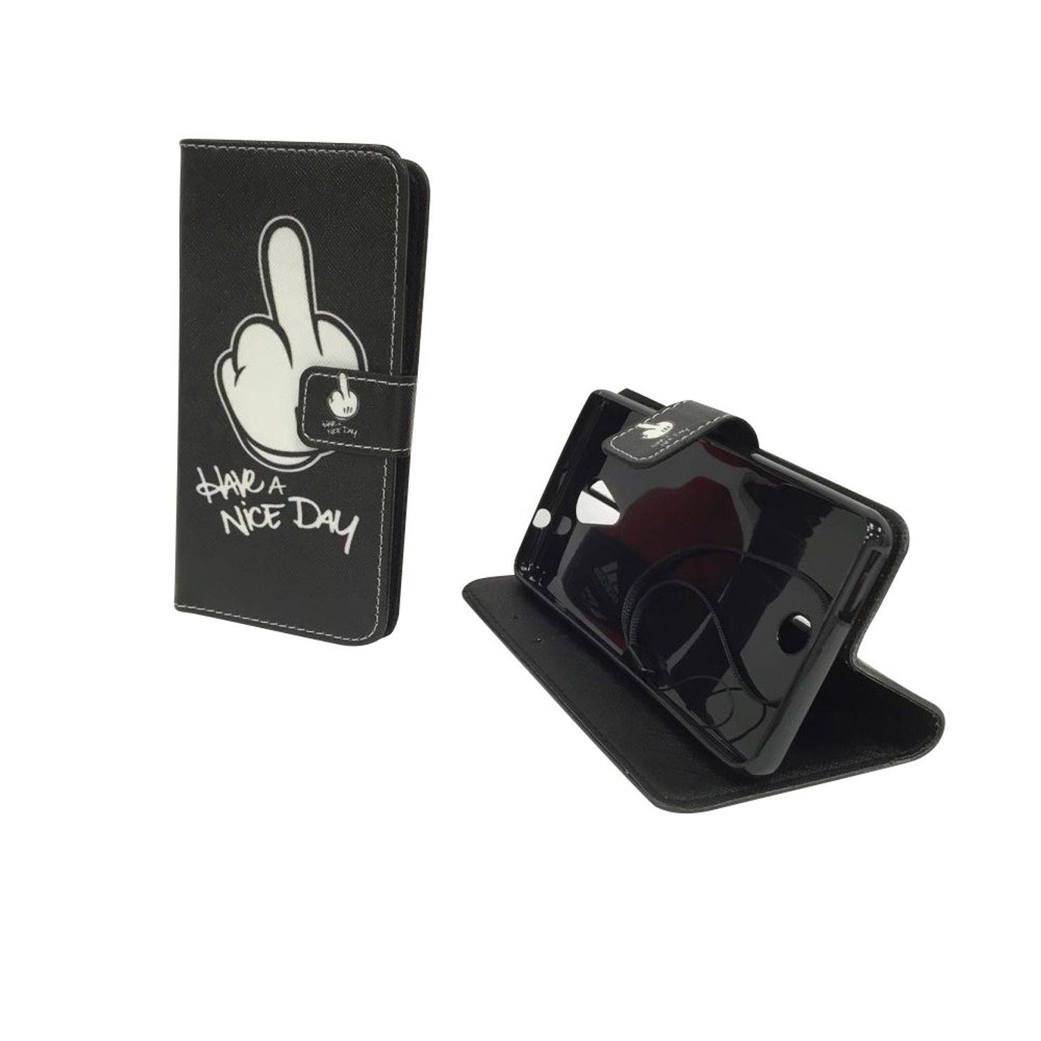 Wiko Tommy Handyhülle Bookcover Schwarz