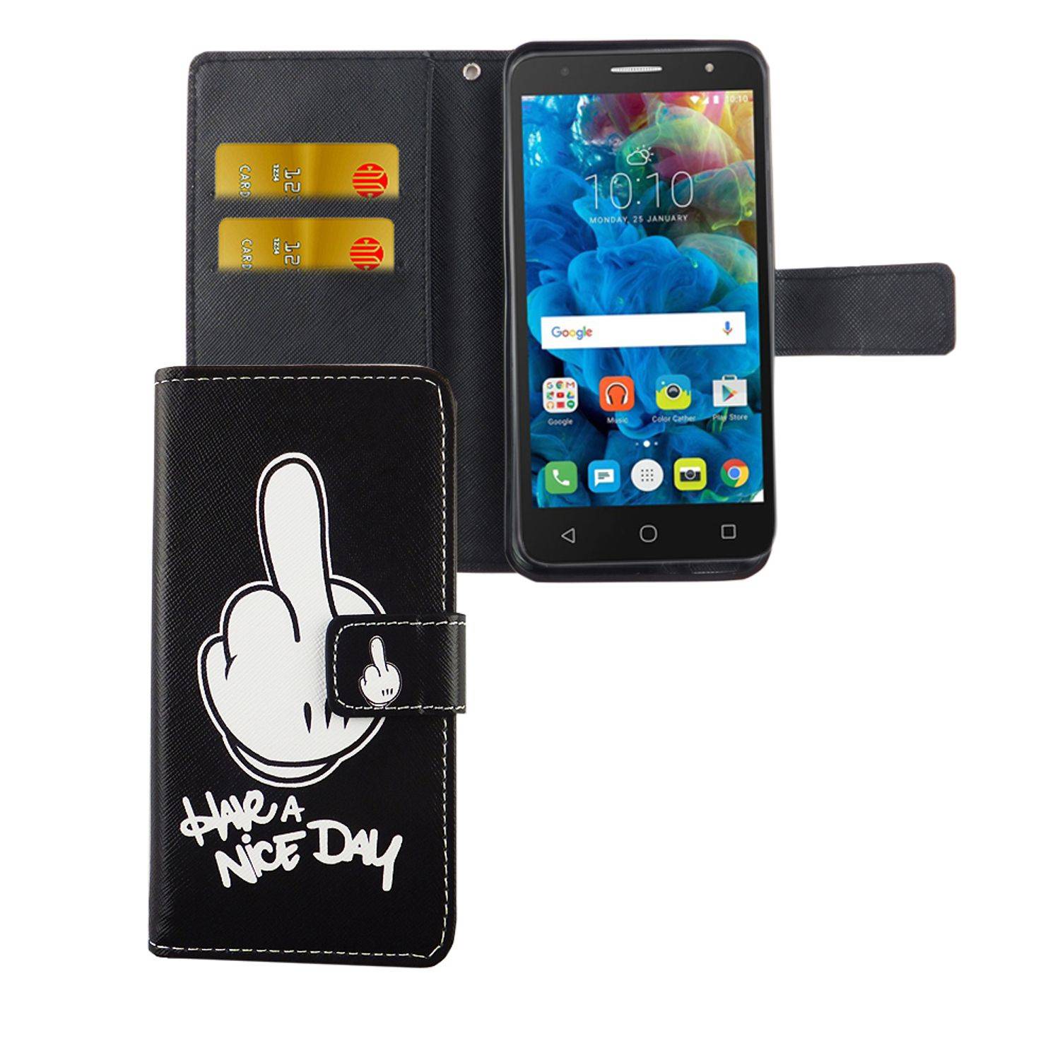 Alcatel Pop 4 Handyhülle Bookcover Schwarz