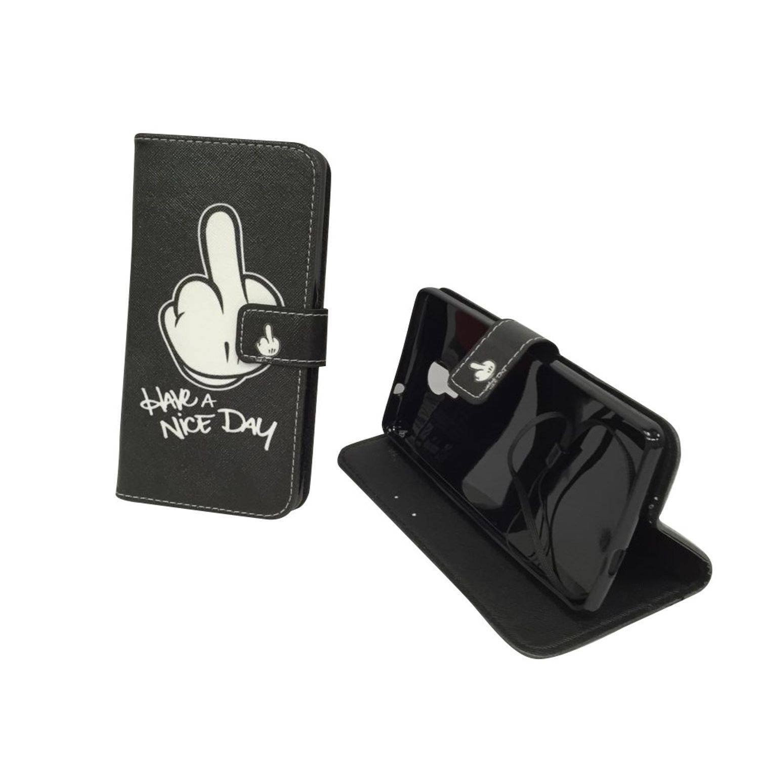 Wiko Robby Handyhülle Bookcover Schwarz