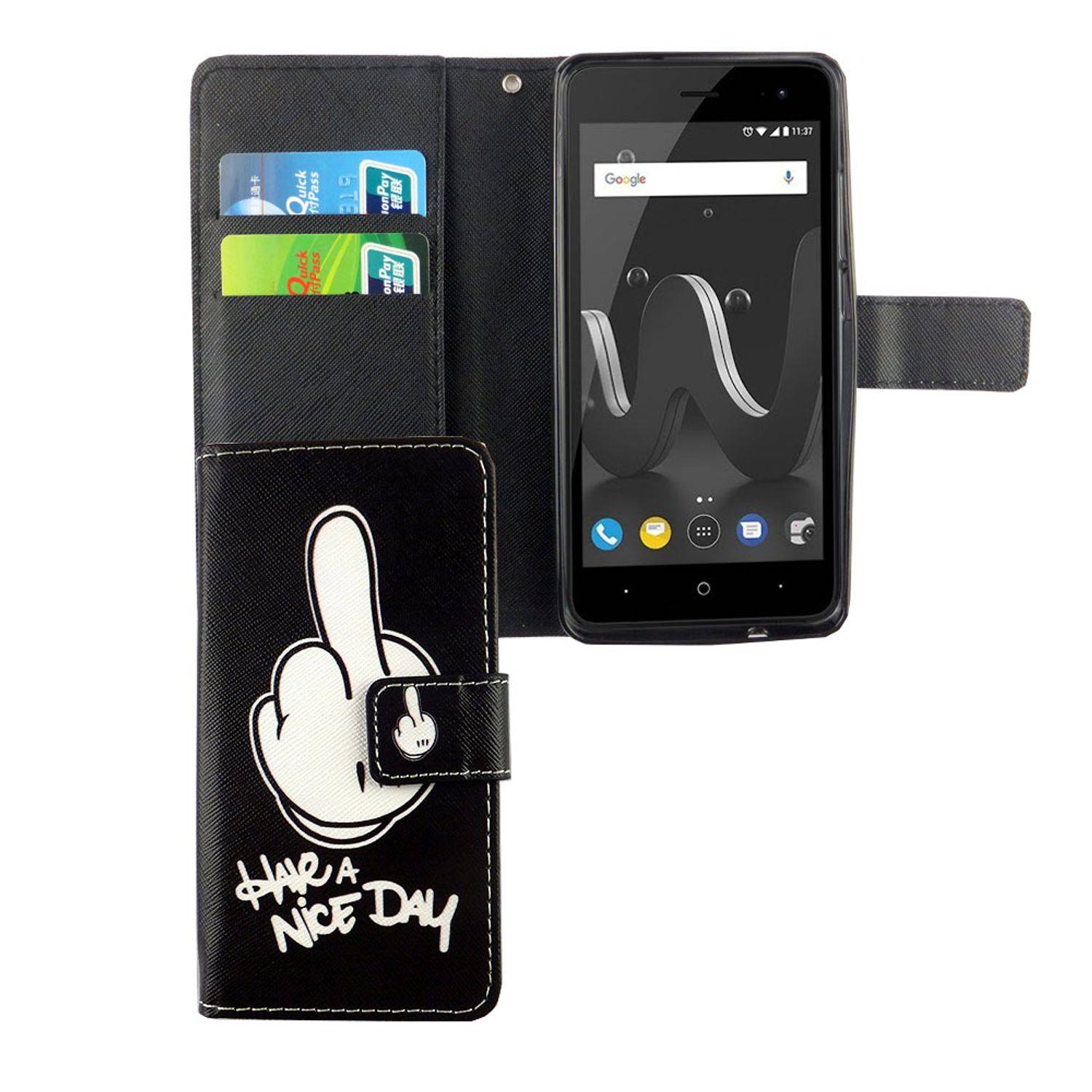 Wiko Jerry 2 Handyhülle Bookcover Schwarz