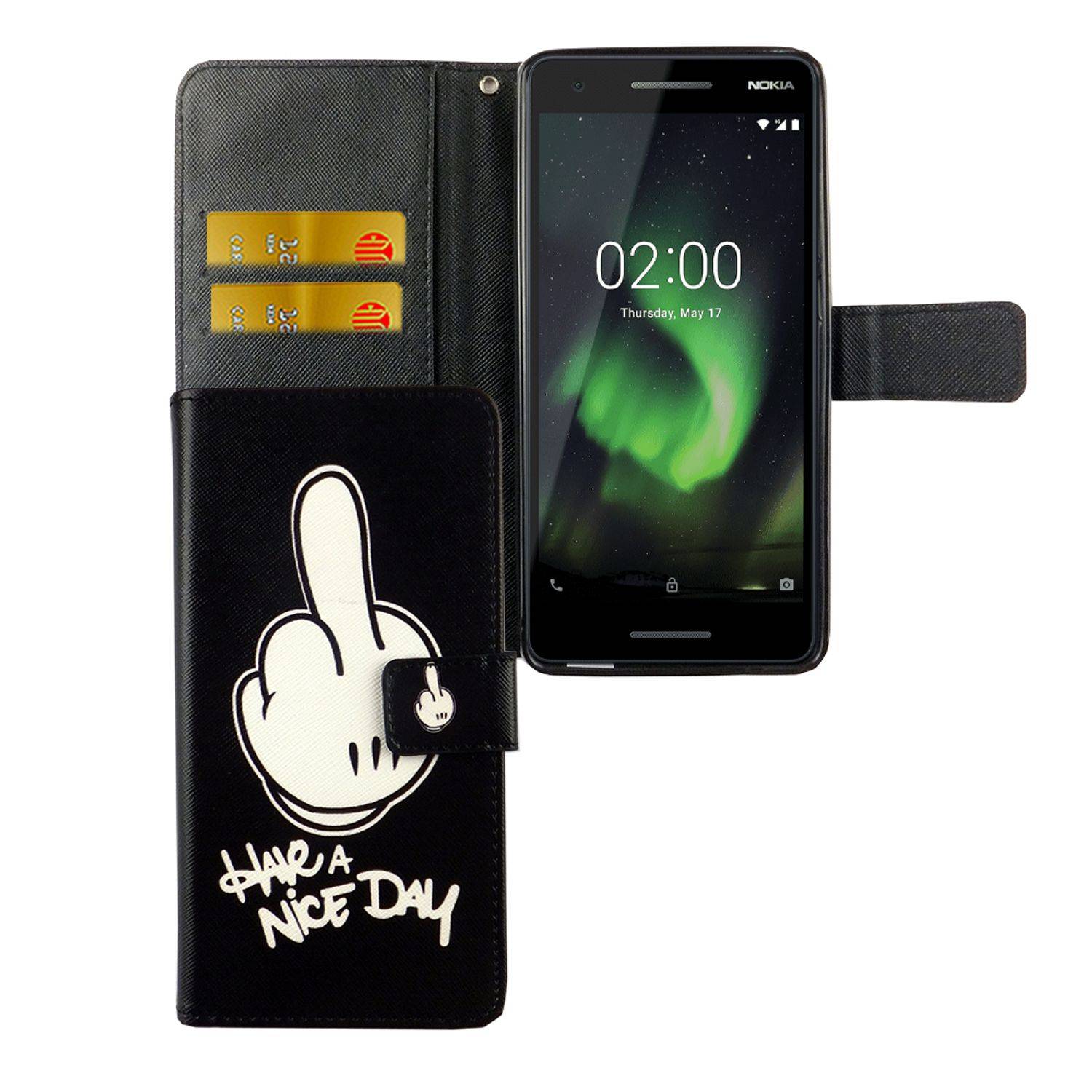 Nokia 2.1 Handyhülle Bookcover Schwarz