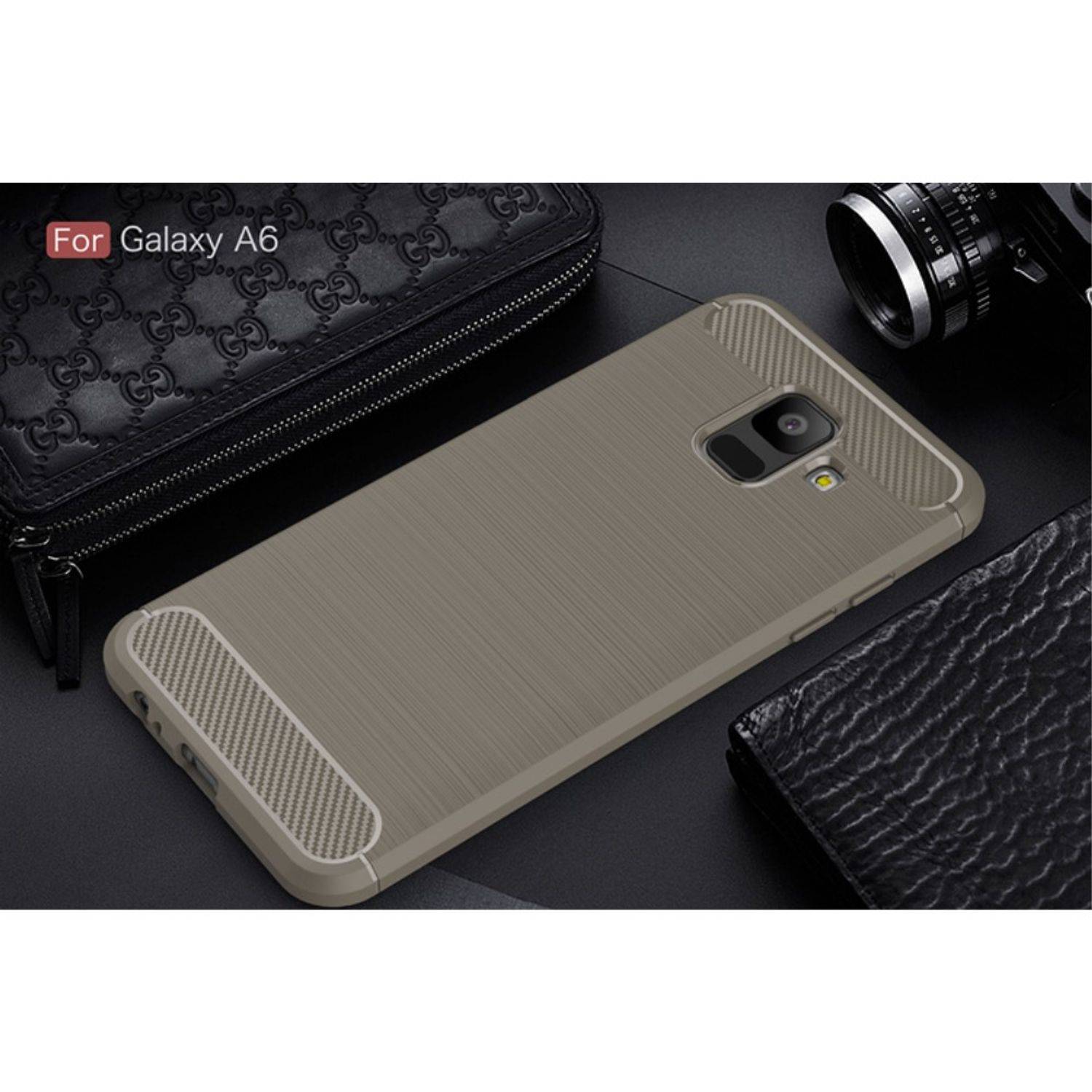 Samsung Galaxy A6 (2018) Handyhülle Carbon Optik Backcover Grau