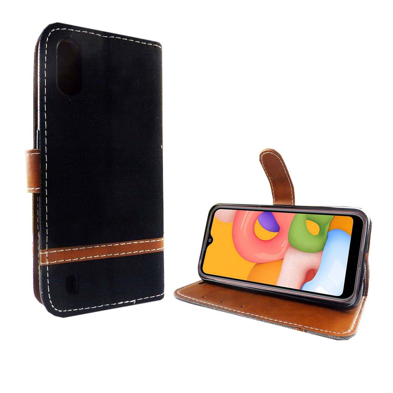 Samsung Galaxy A01 Handyhülle Bookcover Schwarz