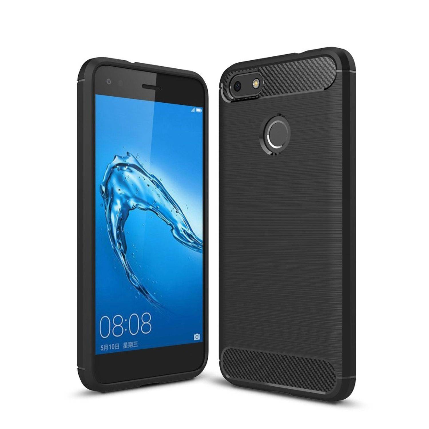 Huawei Y6 (2017) Handyhülle Carbon Optik Backcover Schwarz