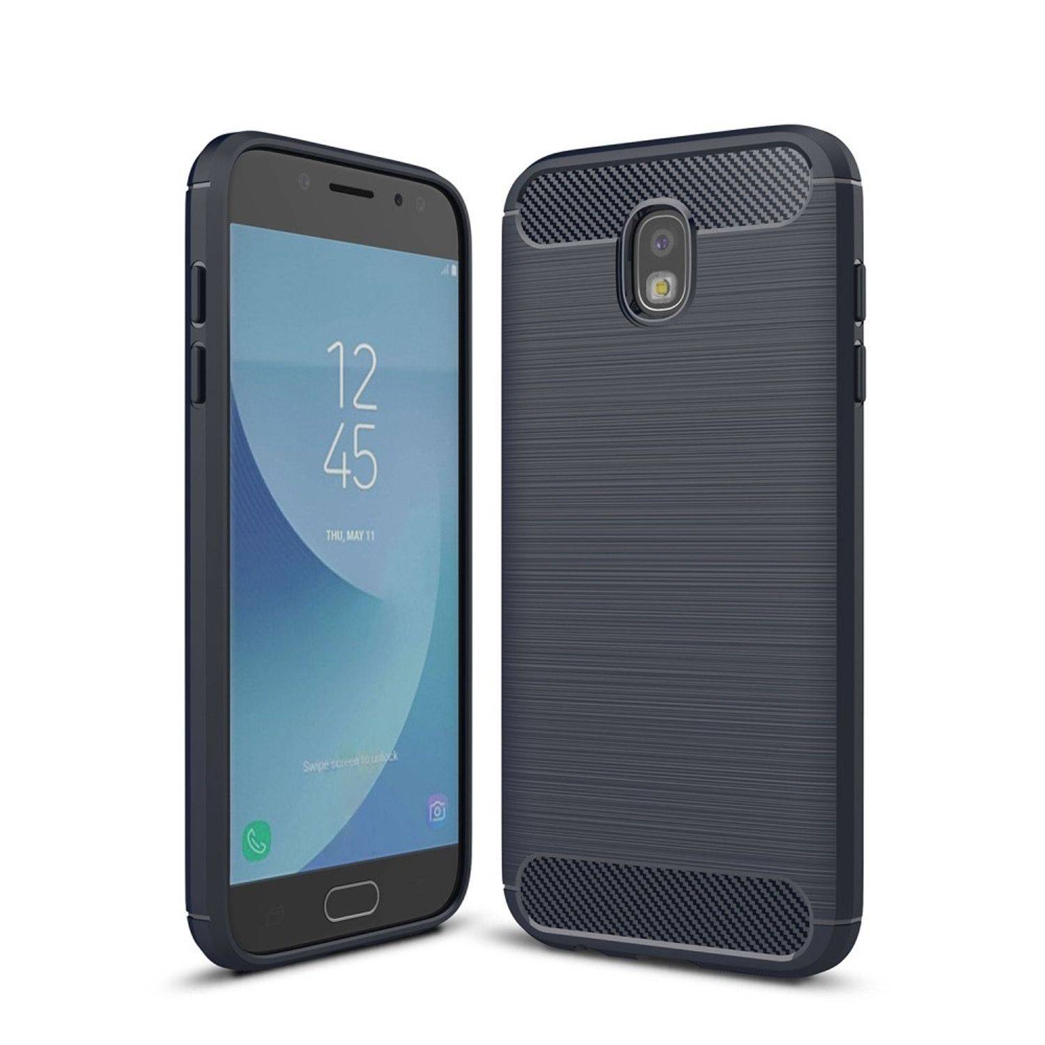 Samsung Galaxy J7 (2017) Handyhülle Carbon Optik Backcover Blau