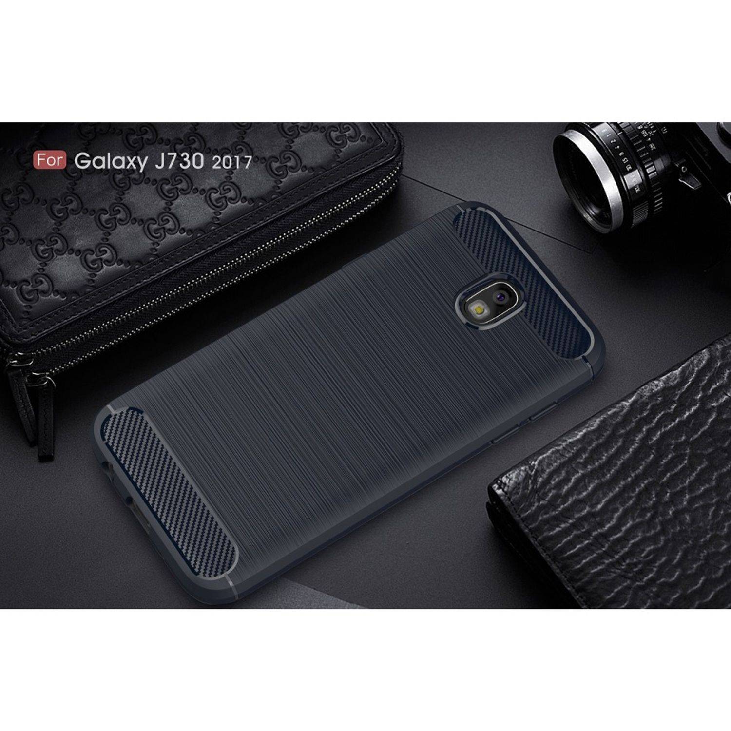 Samsung Galaxy J7 (2017) Handyhülle Carbon Optik Backcover Blau
