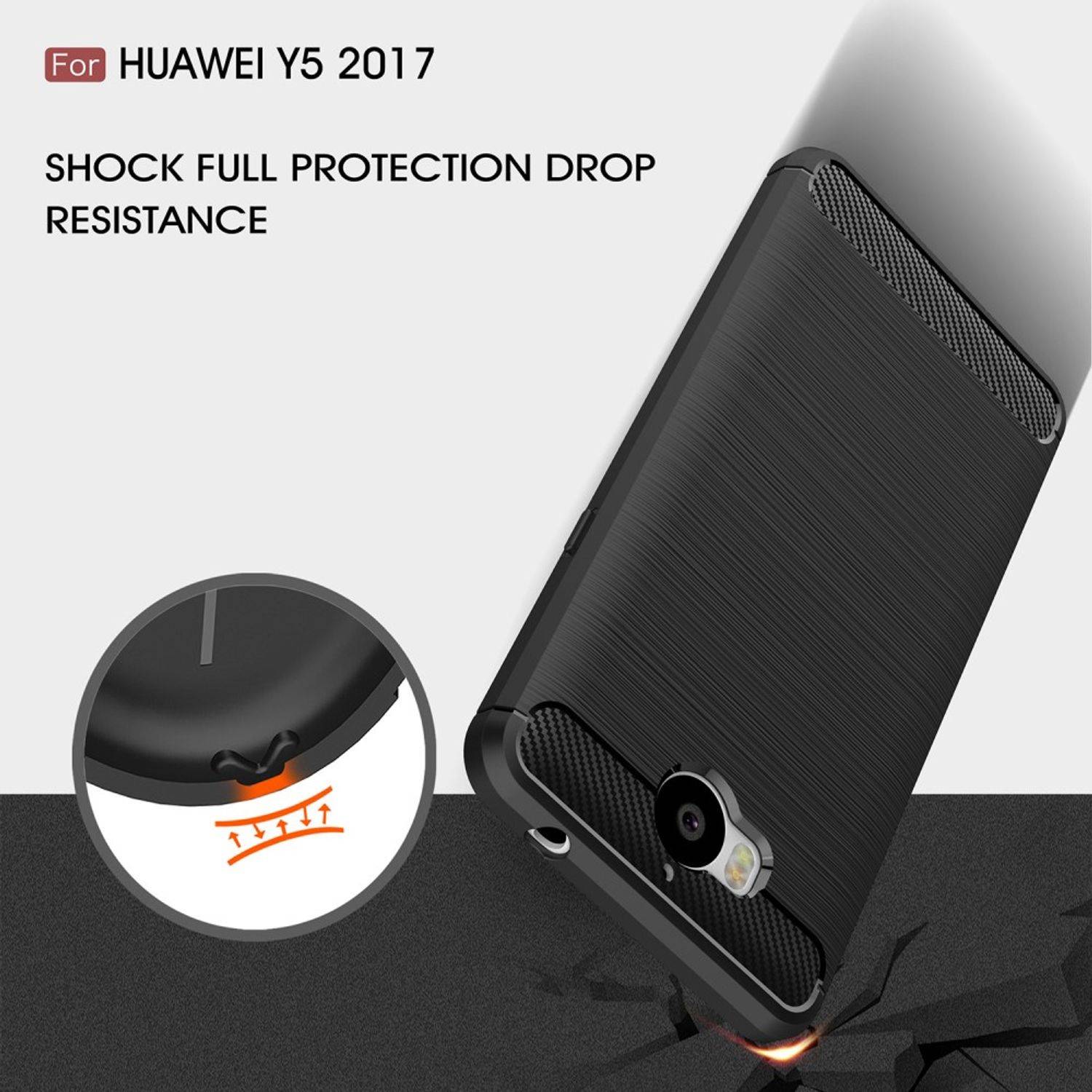 Huawei Y5 (2017) Handyhülle Carbon Optik Backcover Grau