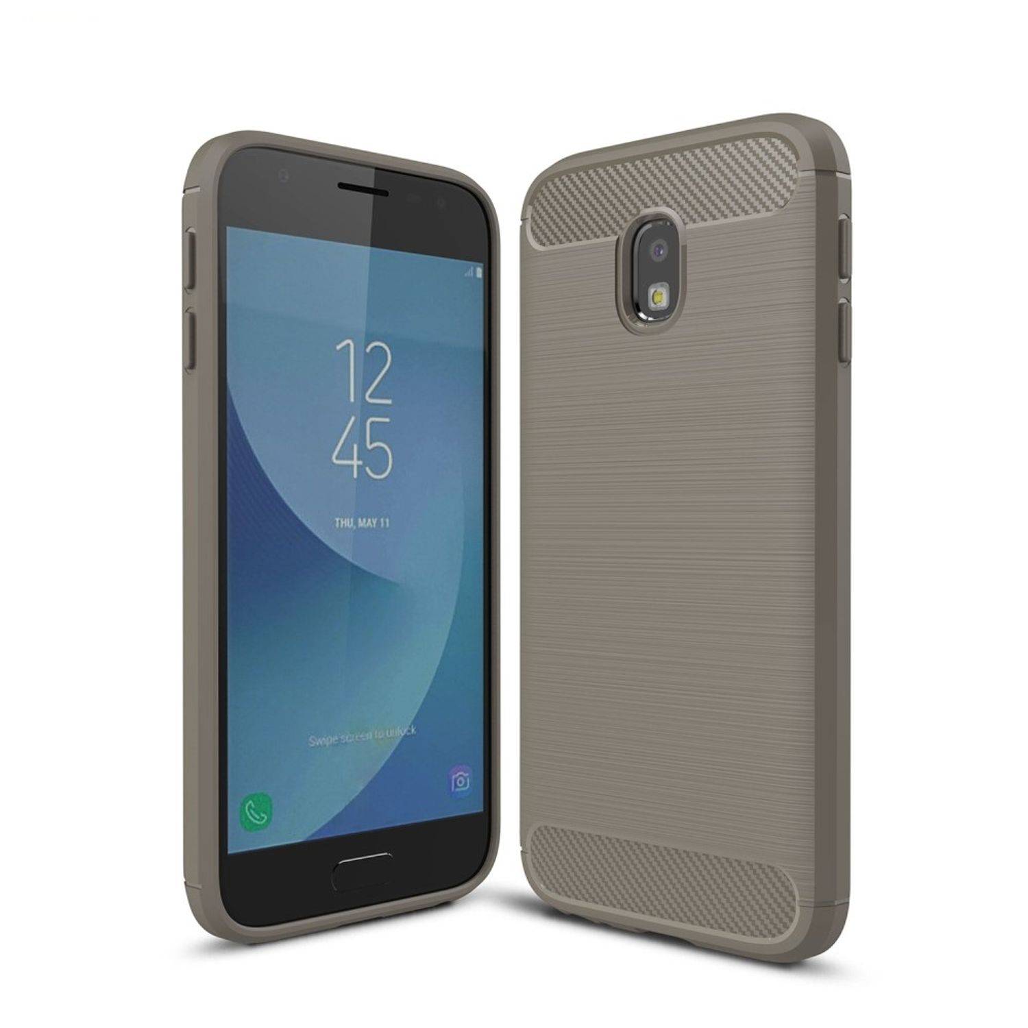 Samsung Galaxy J3 (2017) Handyhülle Carbon Optik Backcover Grau