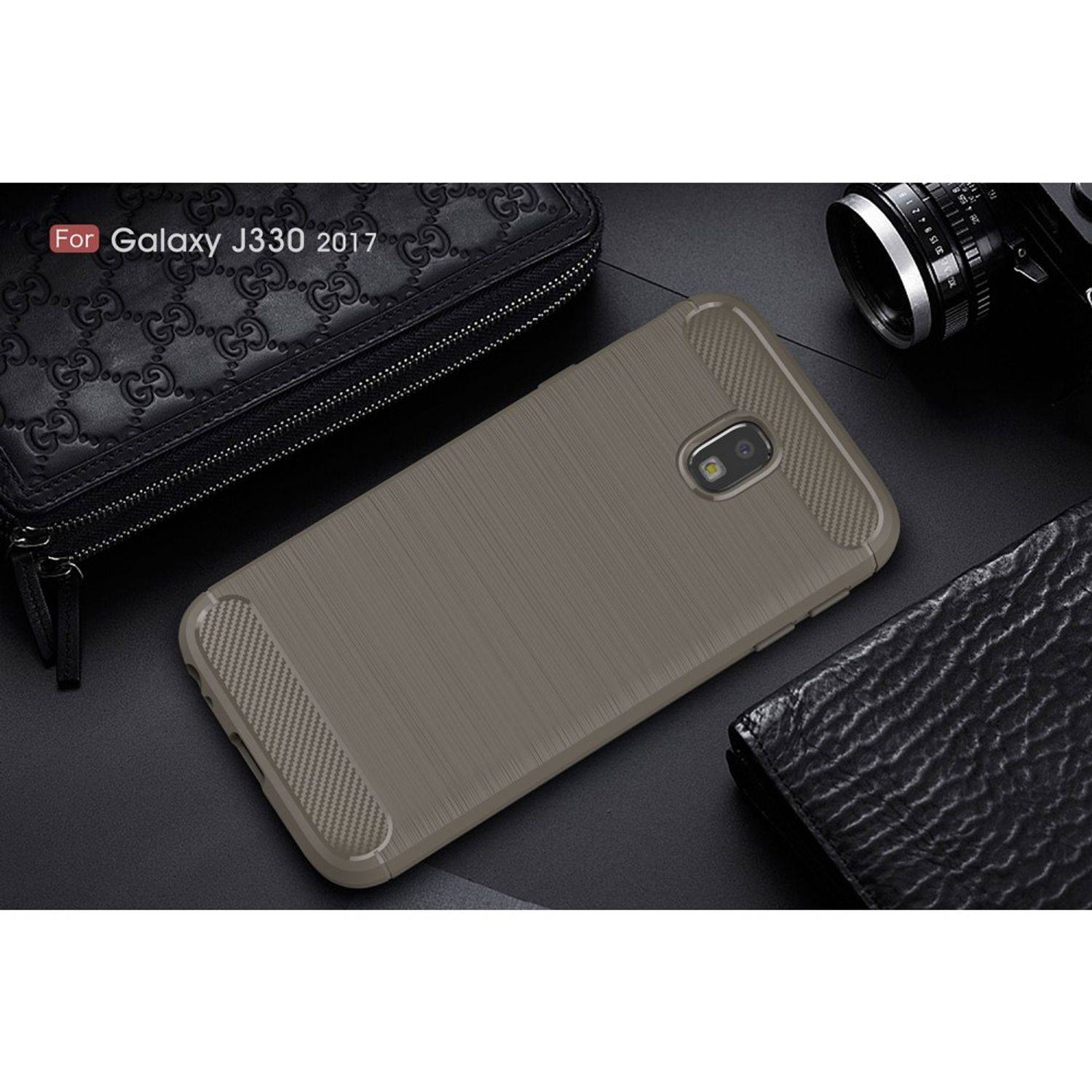 Samsung Galaxy J3 (2017) Handyhülle Carbon Optik Backcover Grau