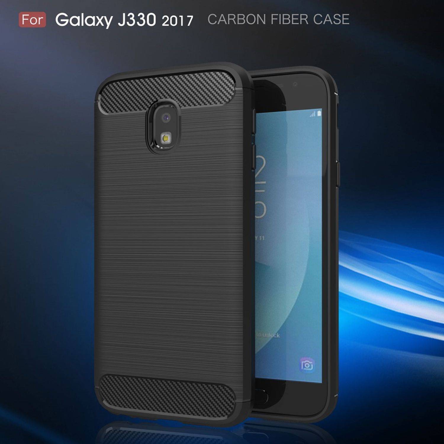 Samsung Galaxy J3 (2017) Handyhülle Carbon Optik Backcover Grau