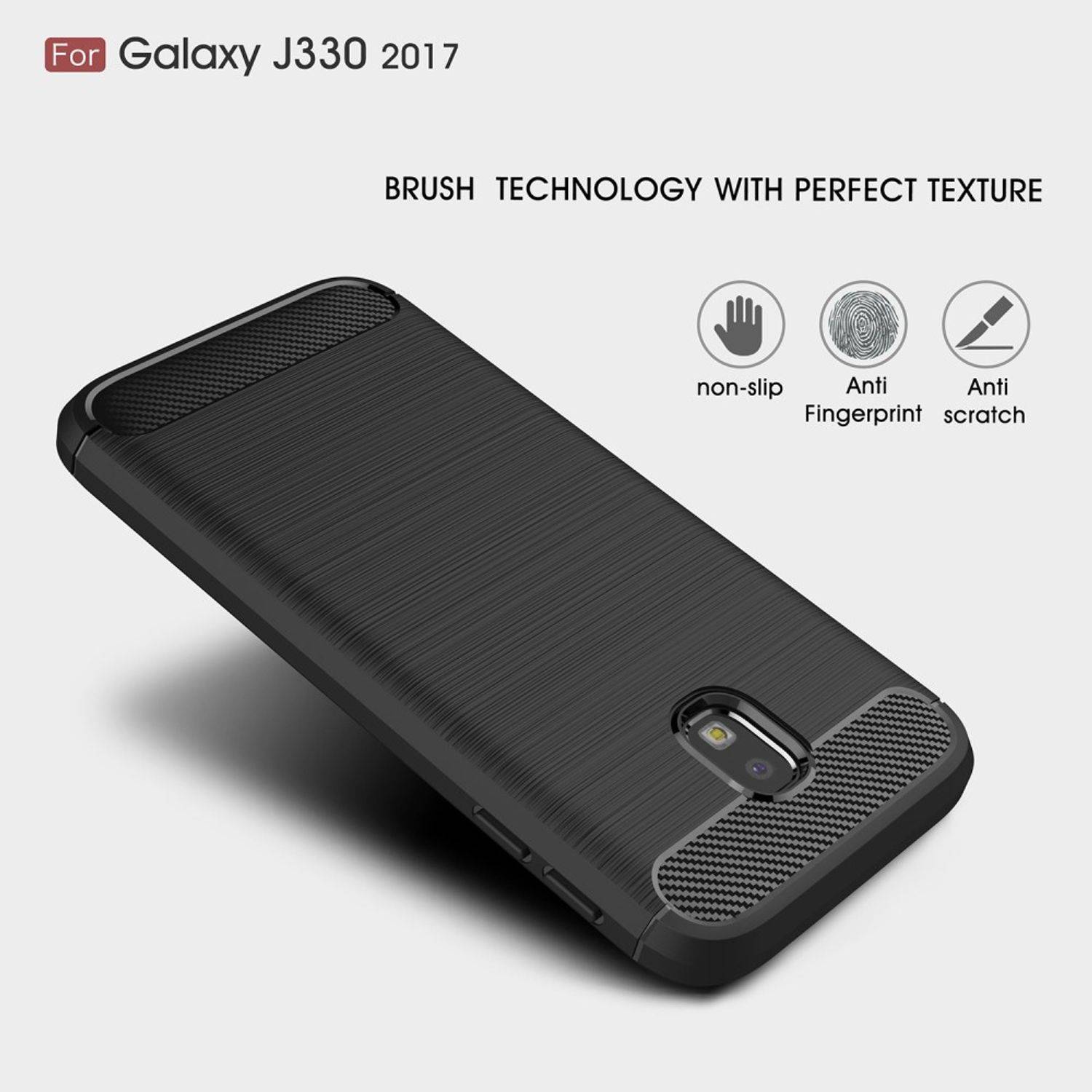 Samsung Galaxy J3 (2017) Handyhülle Carbon Optik Backcover Grau