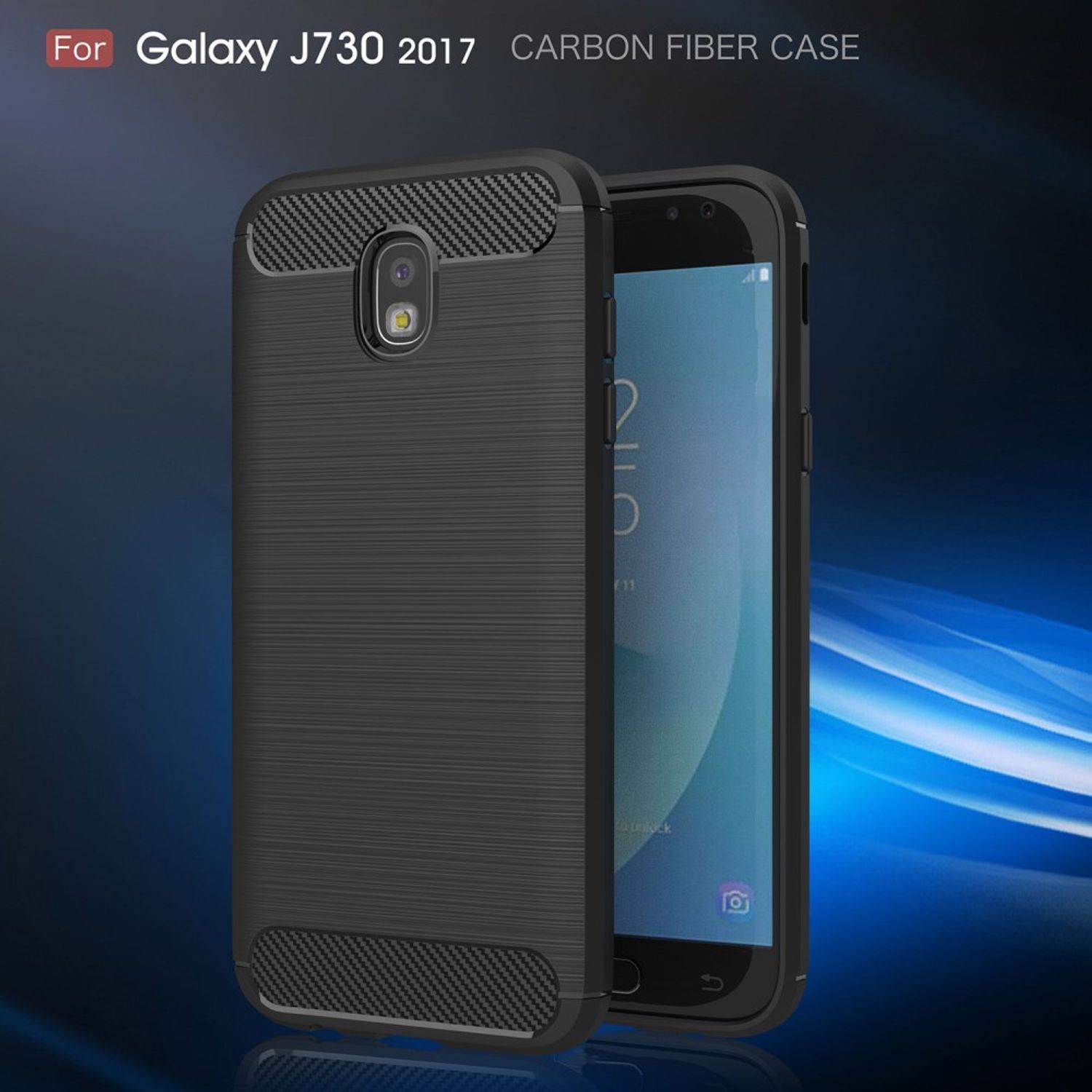 Samsung Galaxy J7 (2017) Handyhülle Carbon Optik Backcover Schwarz