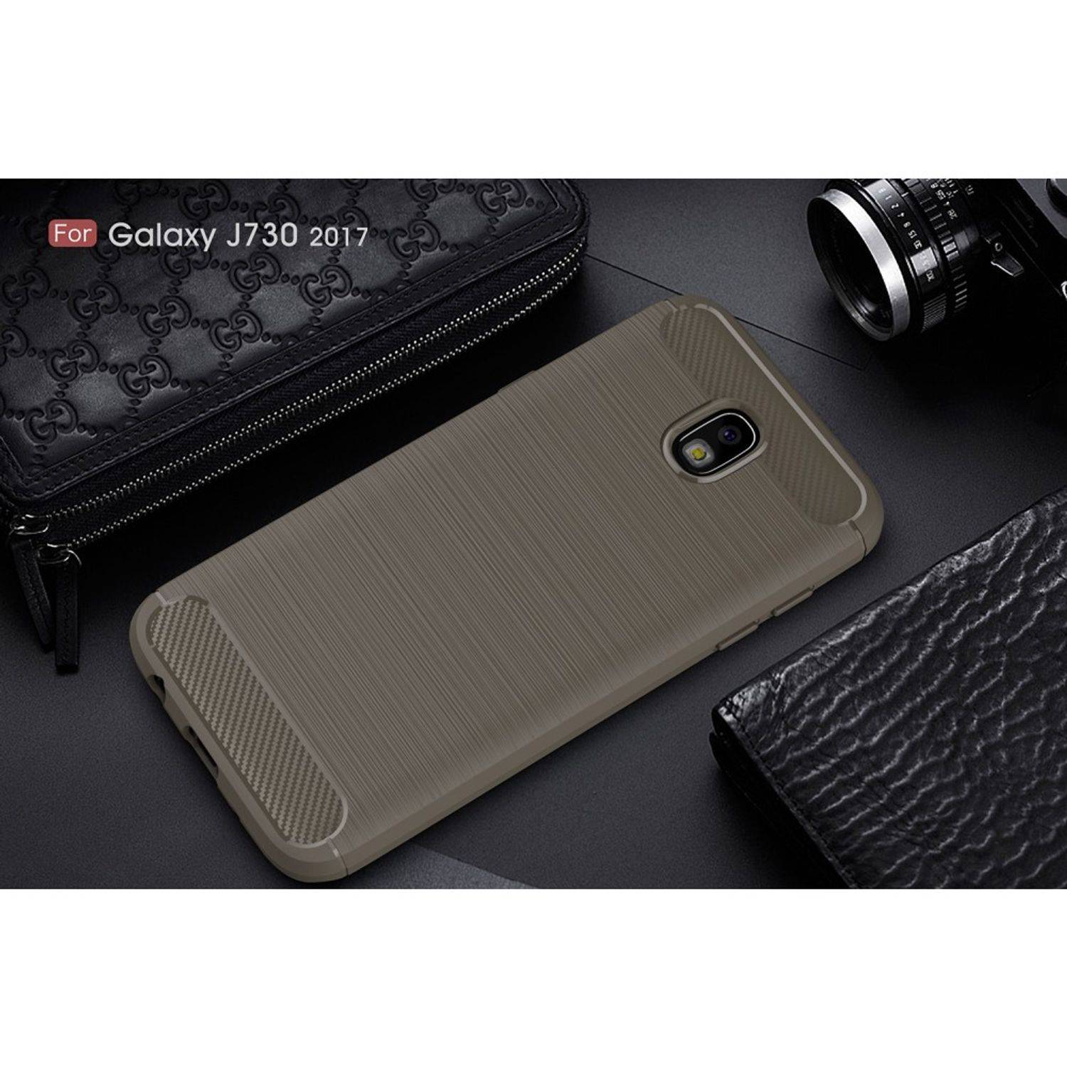 Samsung Galaxy J7 (2017) Handyhülle Carbon Optik Backcover Grau