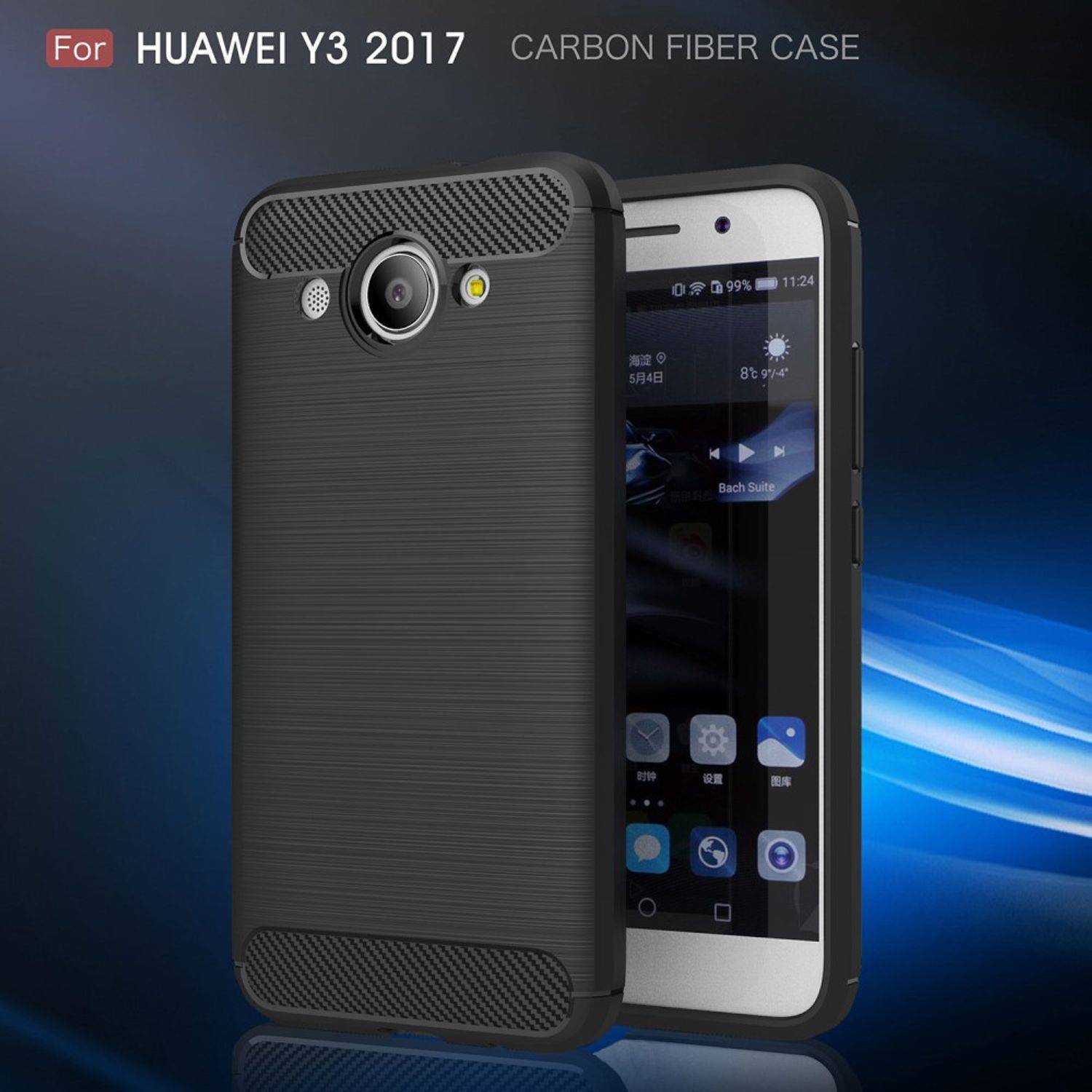 Huawei Y3 (2017) Handyhülle Carbon Optik Backcover Schwarz