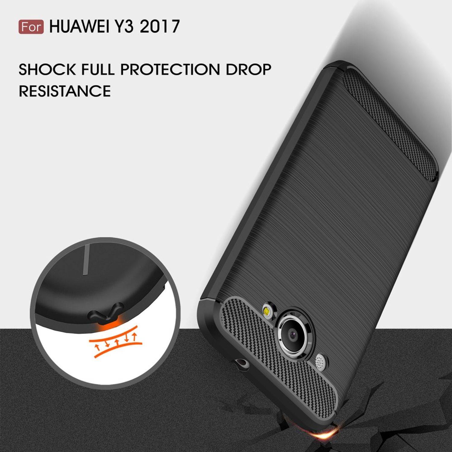 Huawei Y3 (2017) Handyhülle Carbon Optik Backcover Schwarz