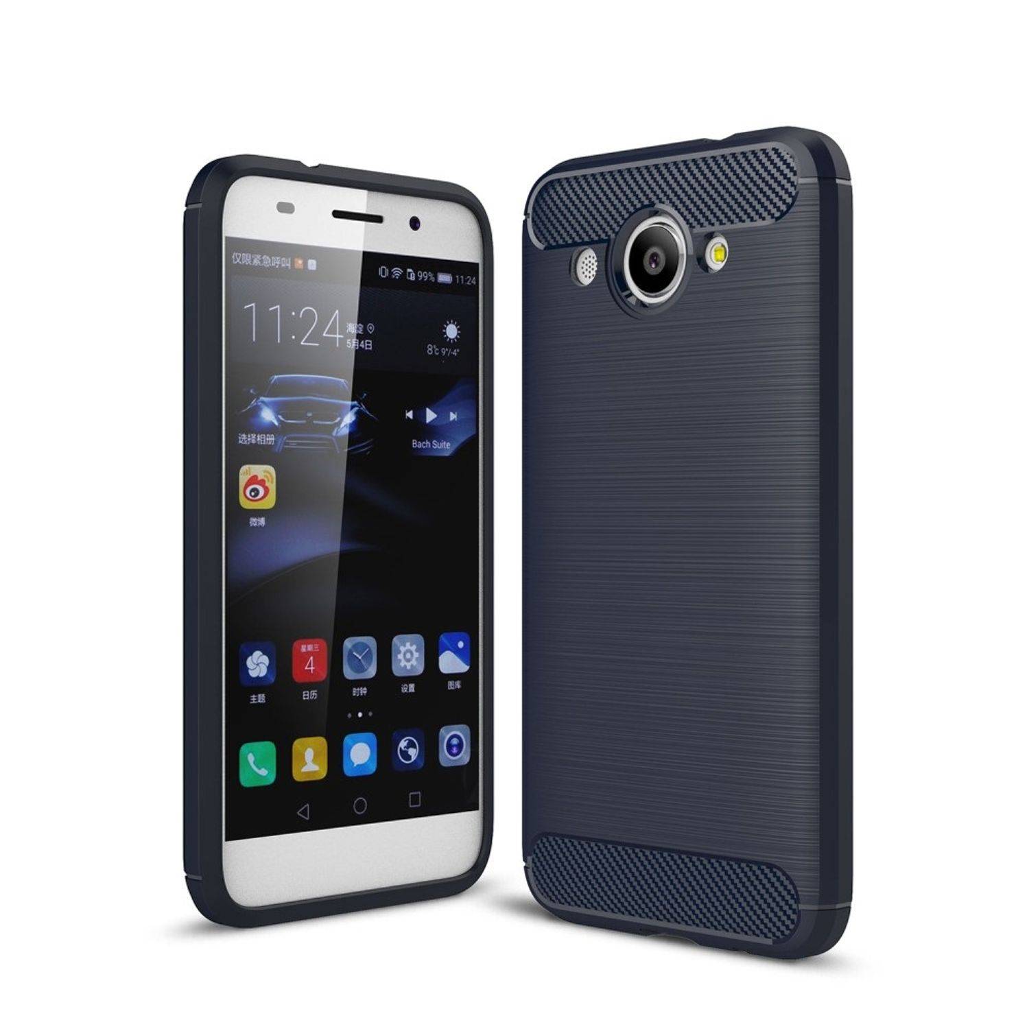 Huawei Y3 (2017) Handyhülle Carbon Optik Backcover Blau