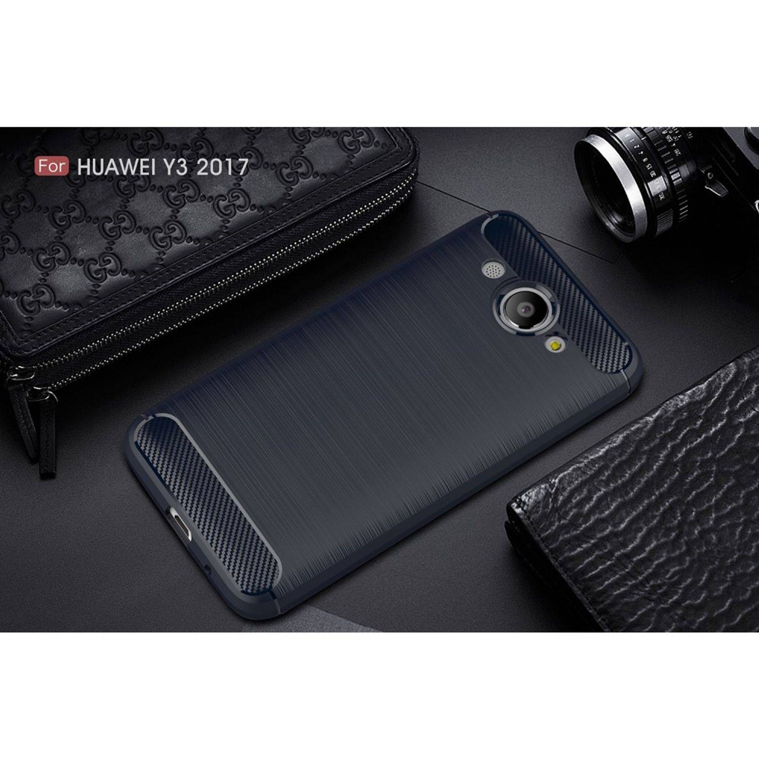 Huawei Y3 (2017) Handyhülle Carbon Optik Backcover Blau