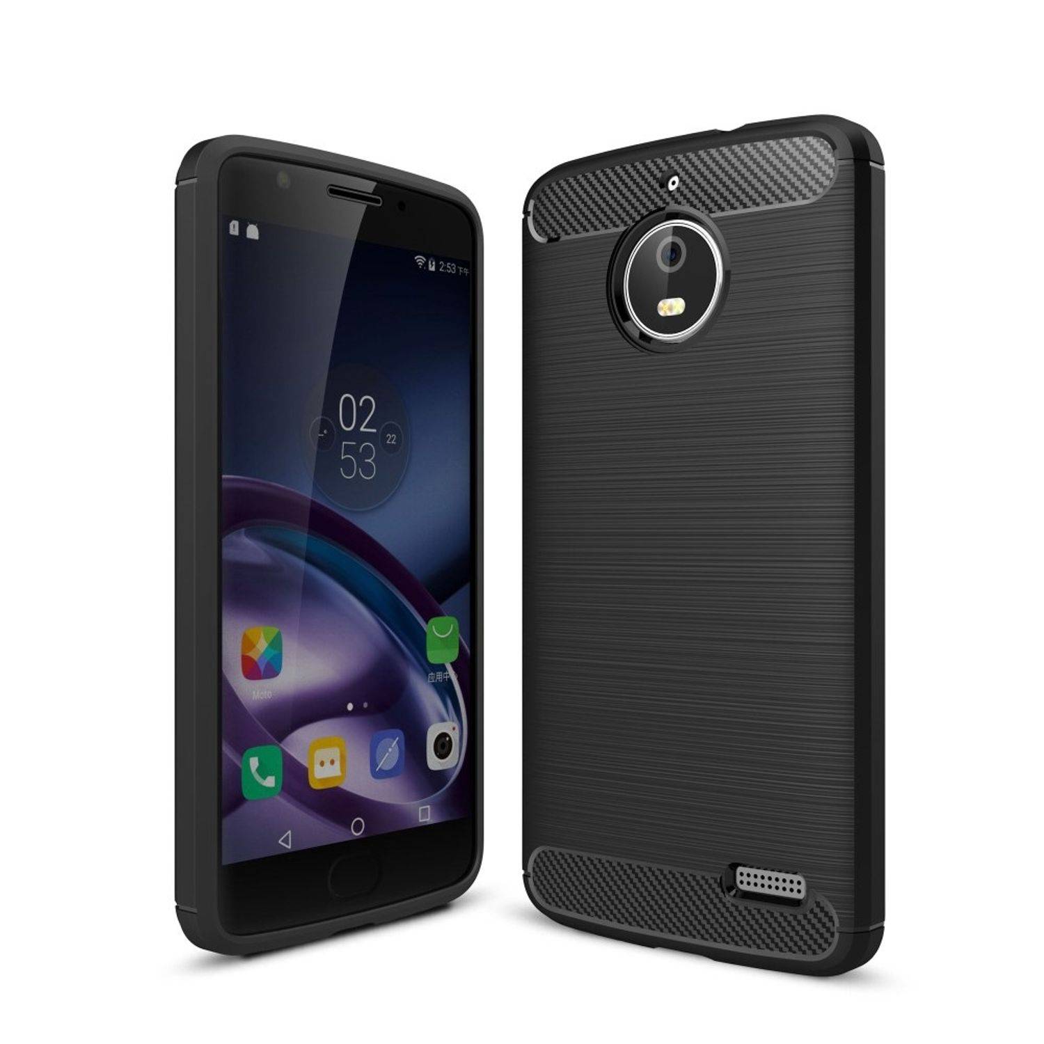 Motorola Moto E4 Handyhülle Carbon Optik Backcover Schwarz