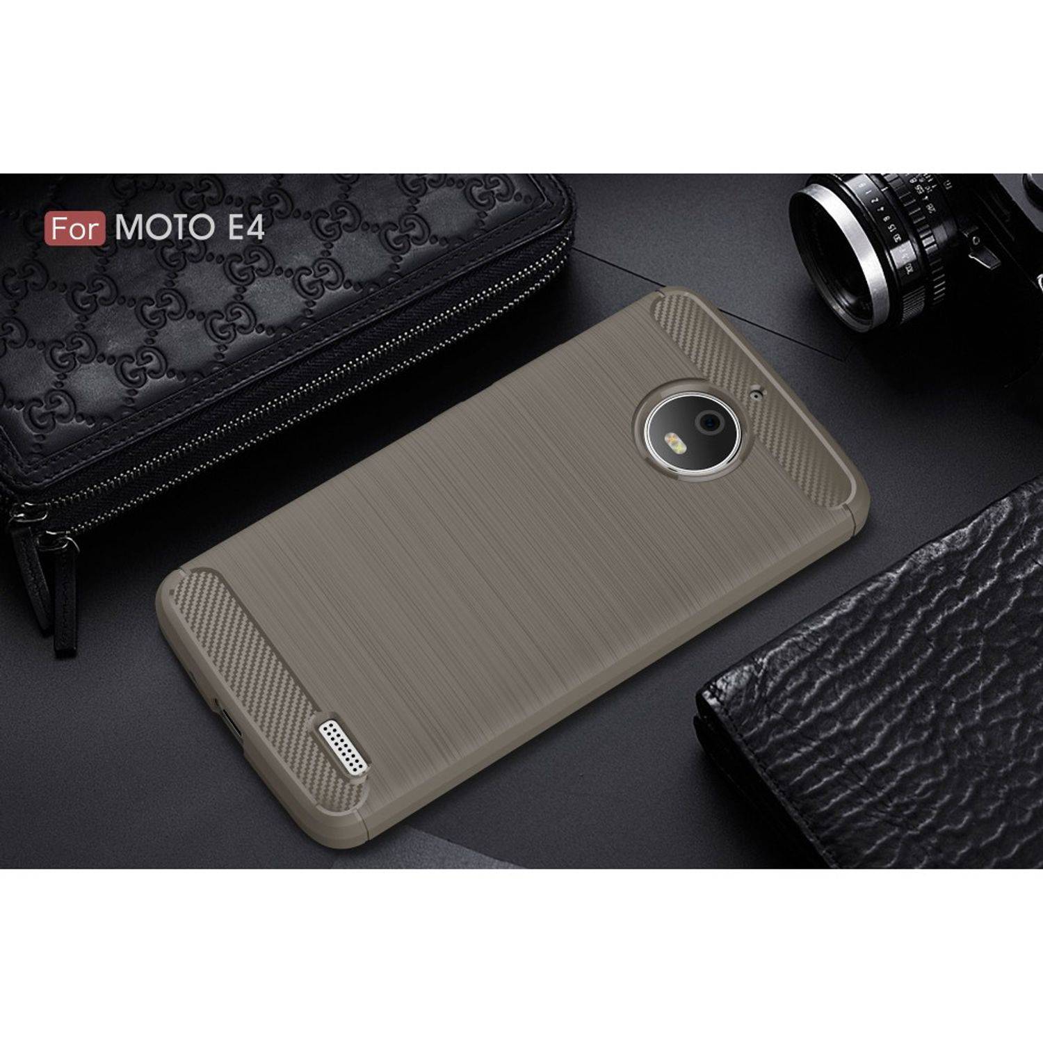 Motorola Moto E4 Handyhülle Carbon Optik Backcover Grau