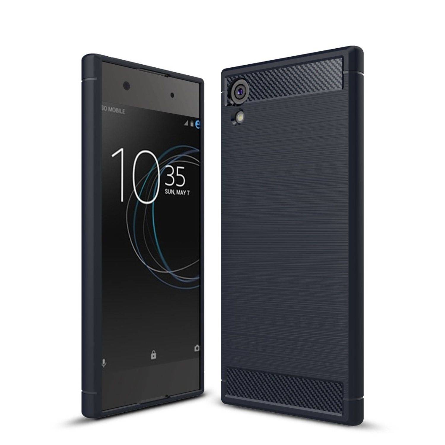 Sony Xperia XA1 Handyhülle Carbon Optik Backcover Blau