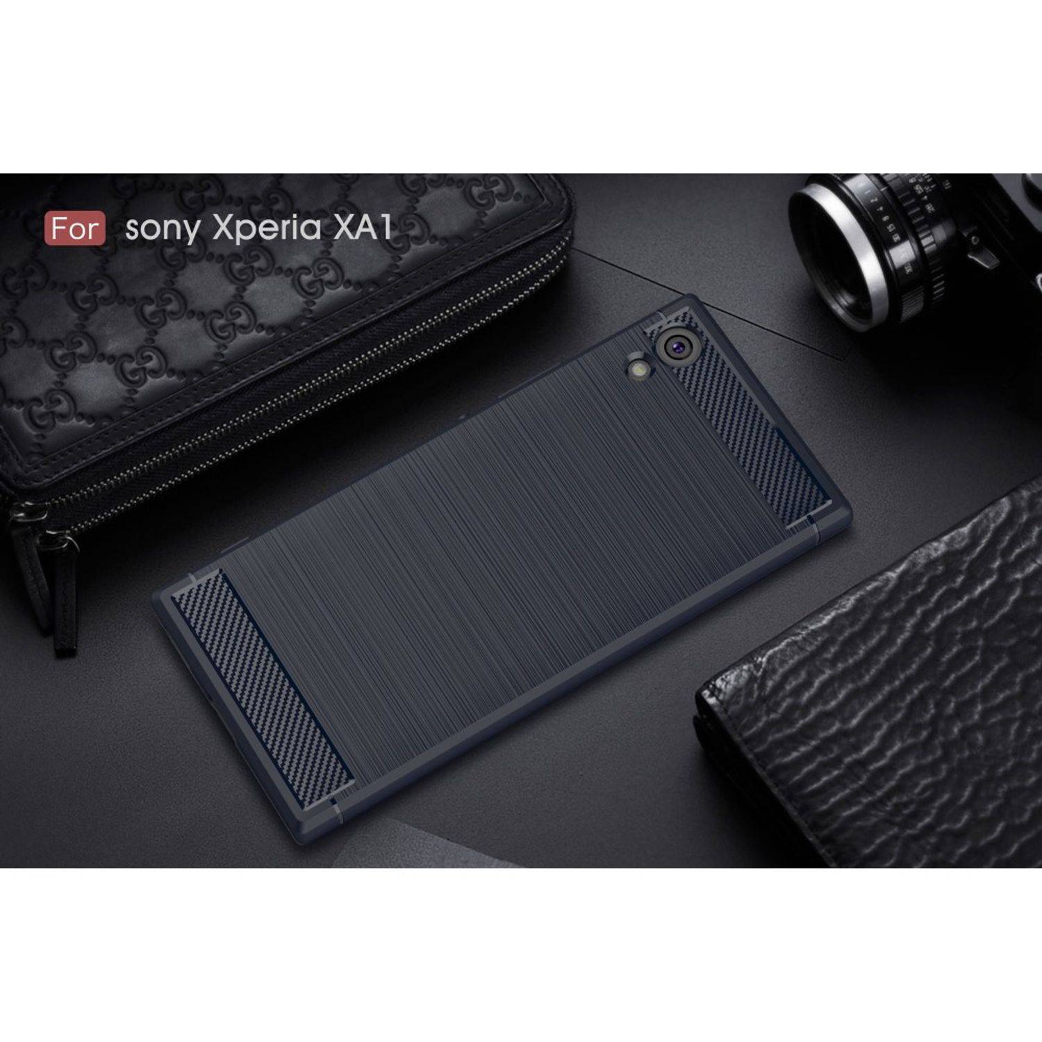 Sony Xperia XA1 Handyhülle Carbon Optik Backcover Blau