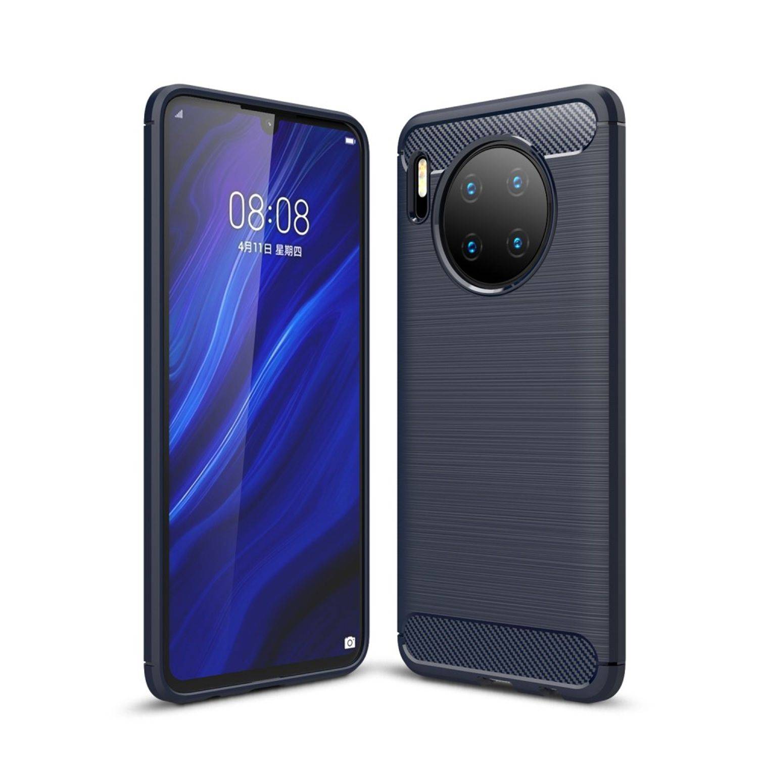 Huawei Mate 30 Handyhülle Carbon Optik Backcover Blau