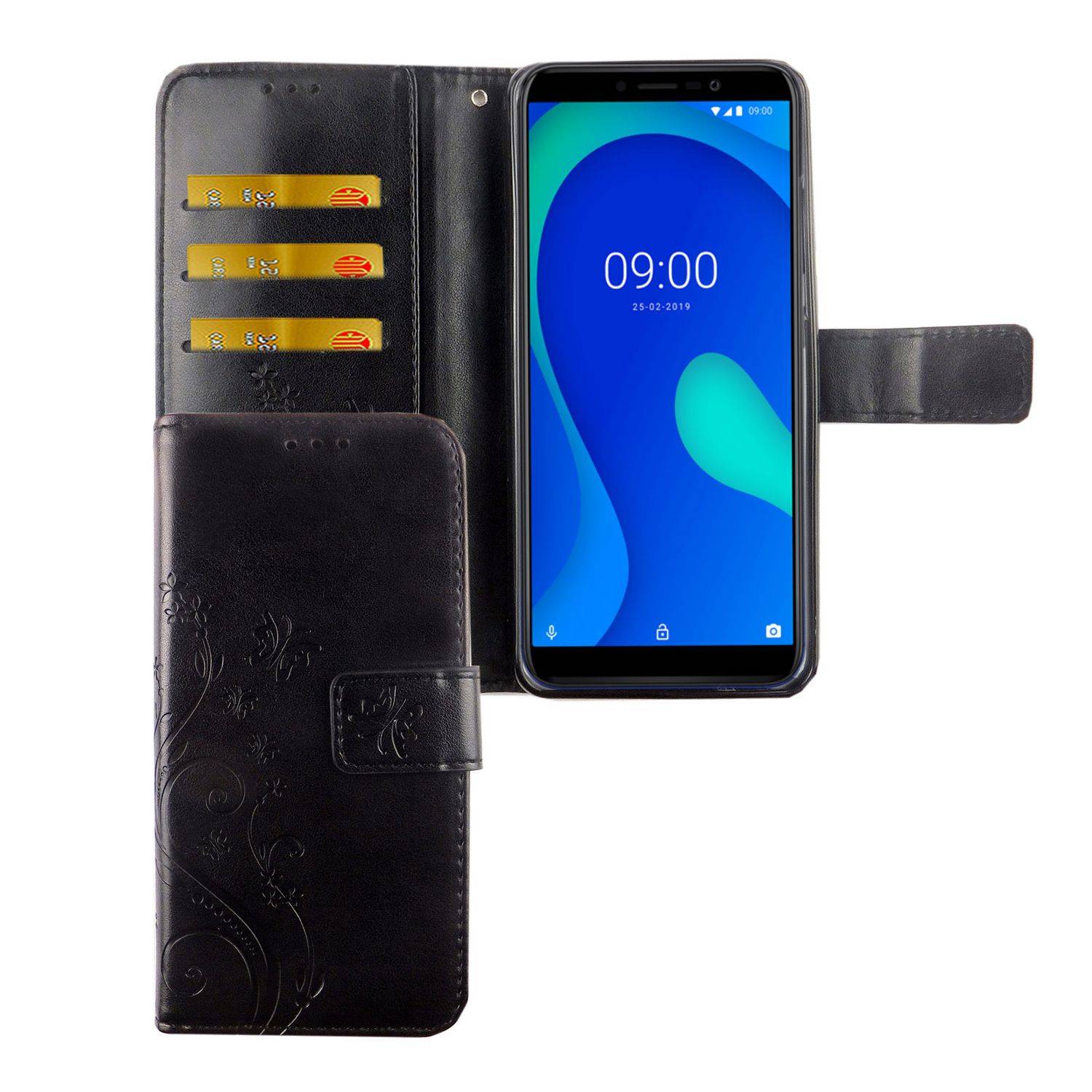 Wiko Y80 Handyhülle Bookcover Schwarz