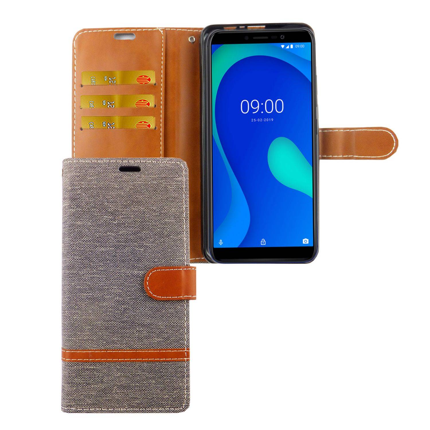 Wiko Y80 Handyhülle Bookcover Grau