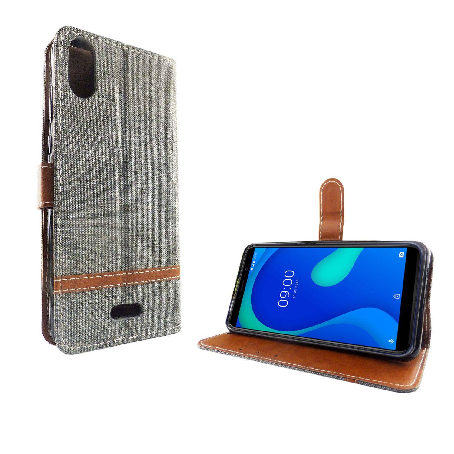 Wiko Y80 Handyhülle Bookcover Grau