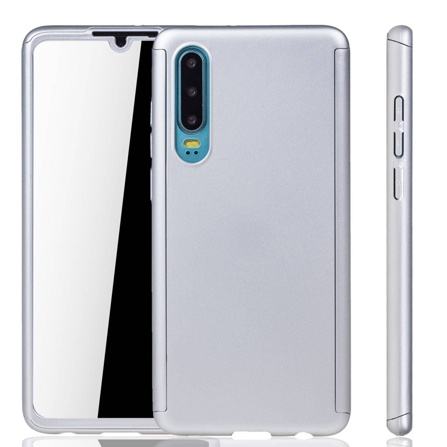 Huawei P30 Handyhülle 360 Grad Schutz Full Cover Silber