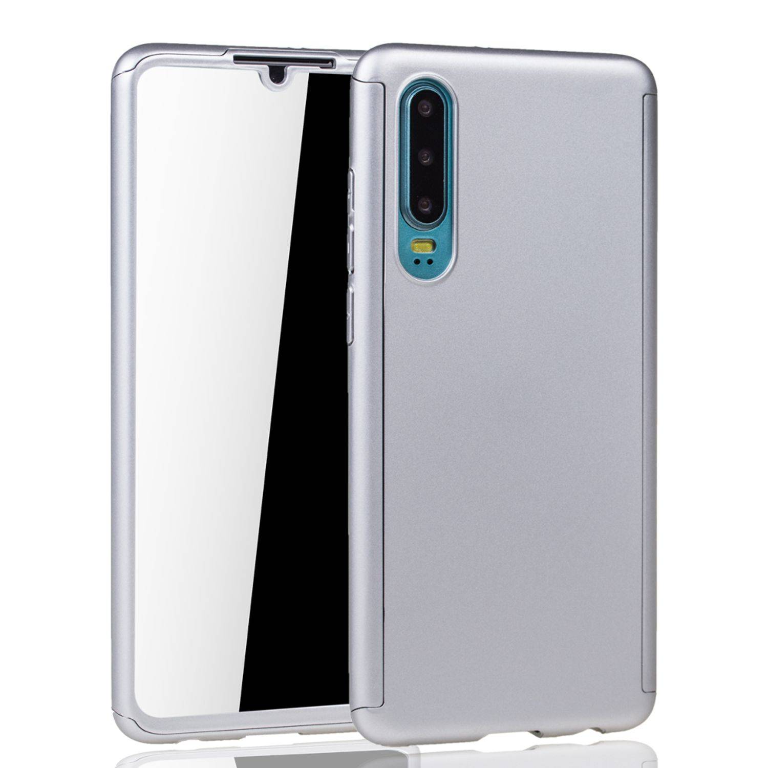 Huawei P30 Handyhülle 360 Grad Schutz Full Cover Silber