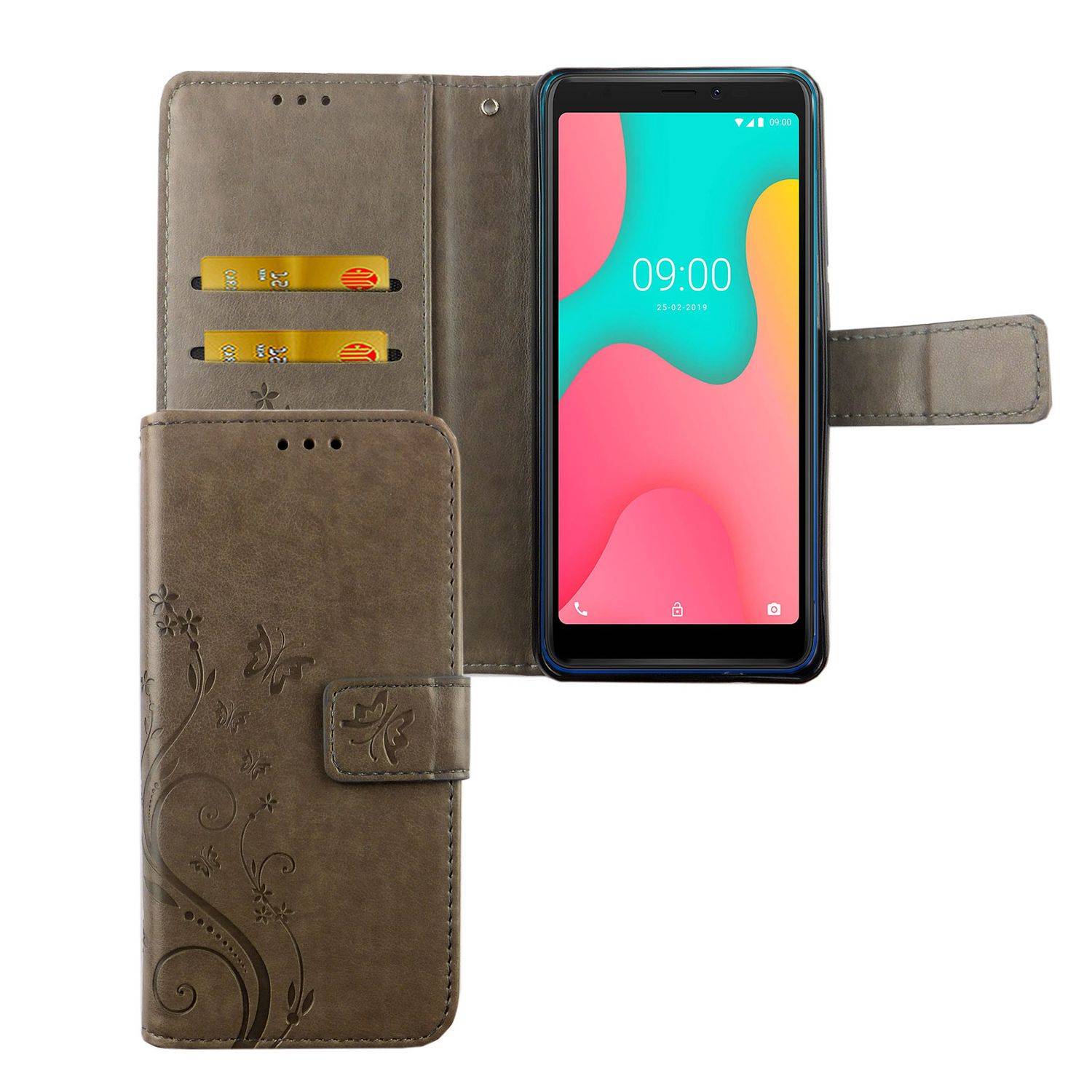 Wiko Y60 Handyhülle Bookcover Grau