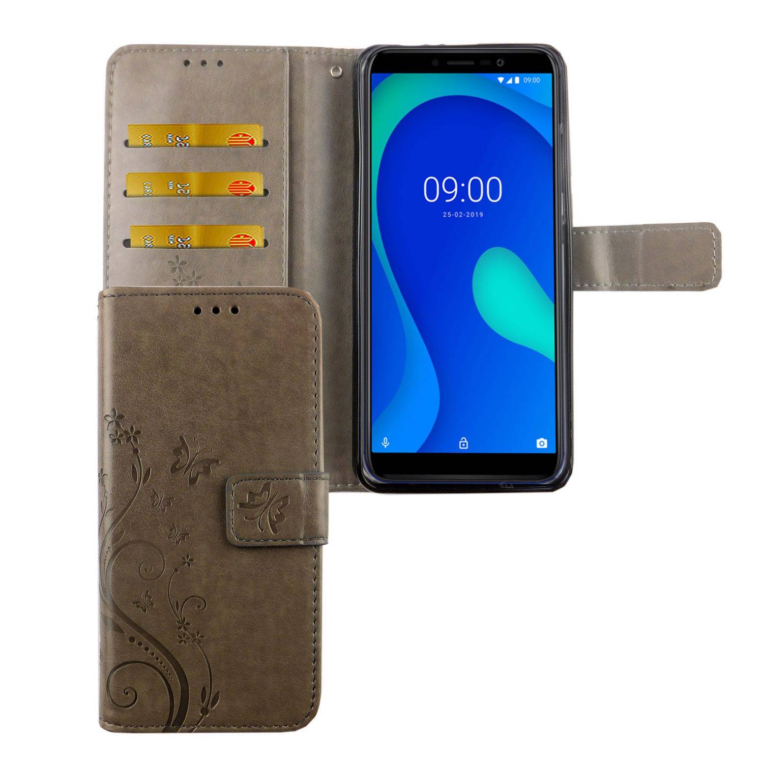 Wiko Y80 Handyhülle Bookcover Grau