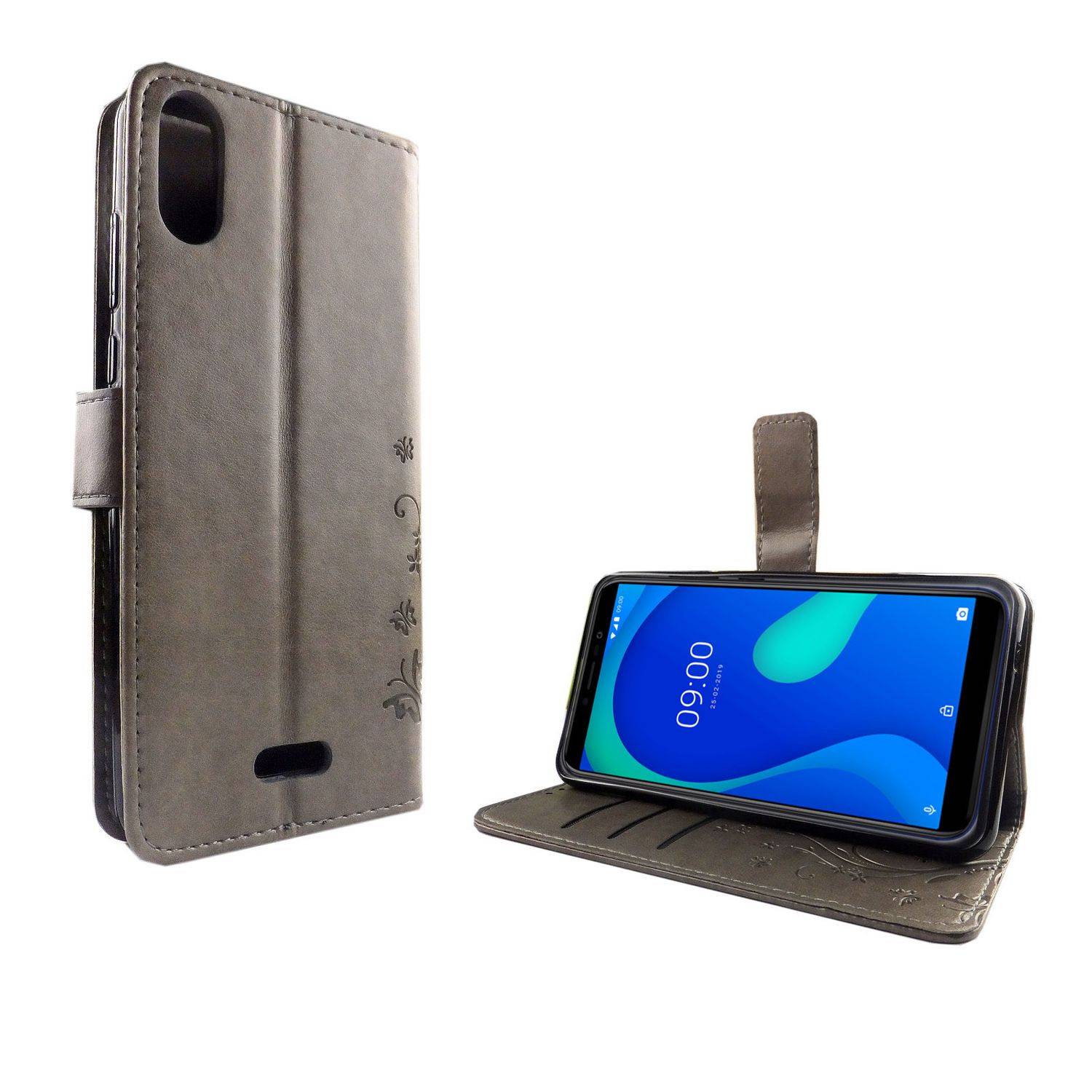 Wiko Y80 Handyhülle Bookcover Grau