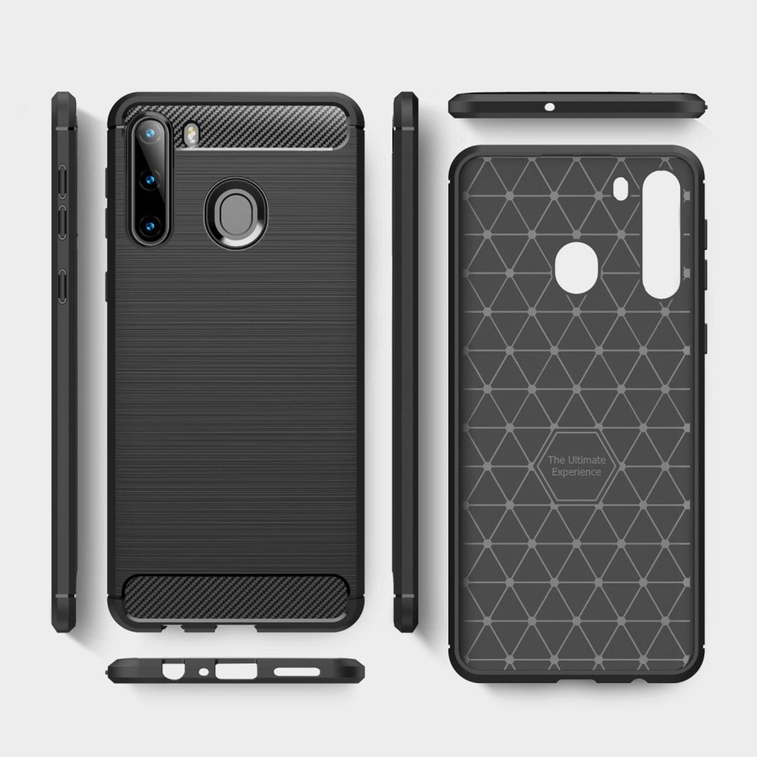 Samsung Galaxy A21 Handyhülle Carbon Optik Backcover Grau