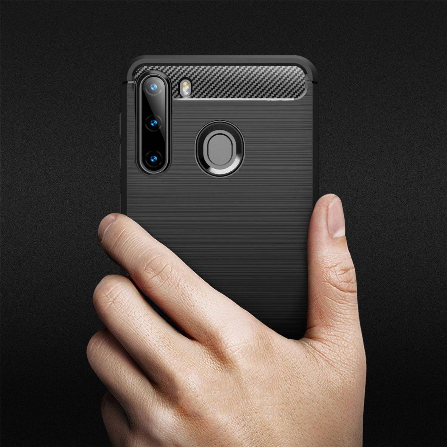 Samsung Galaxy A21 Handyhülle Carbon Optik Backcover Grau