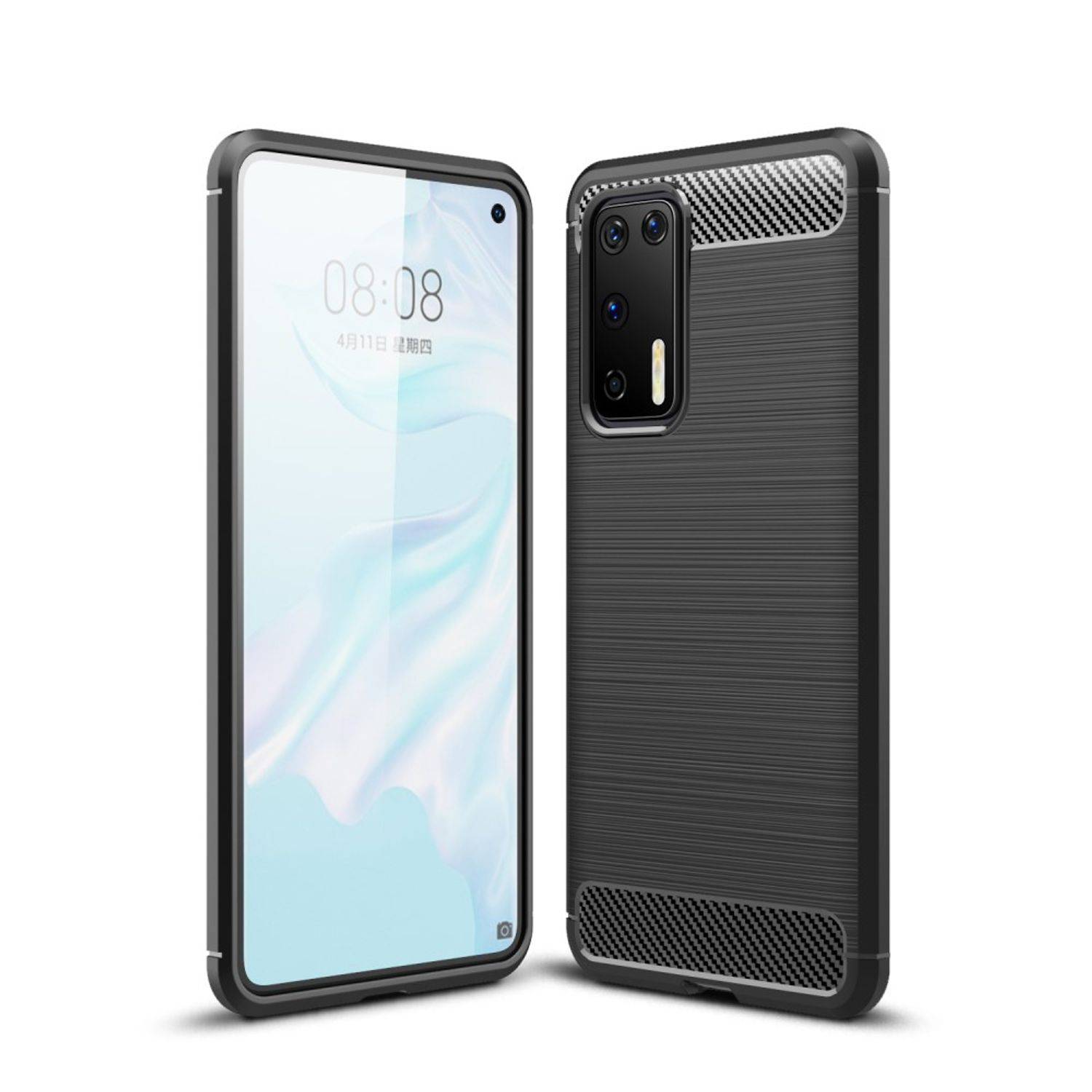 Huawei P40 Handyhülle Carbon Optik Backcover Schwarz