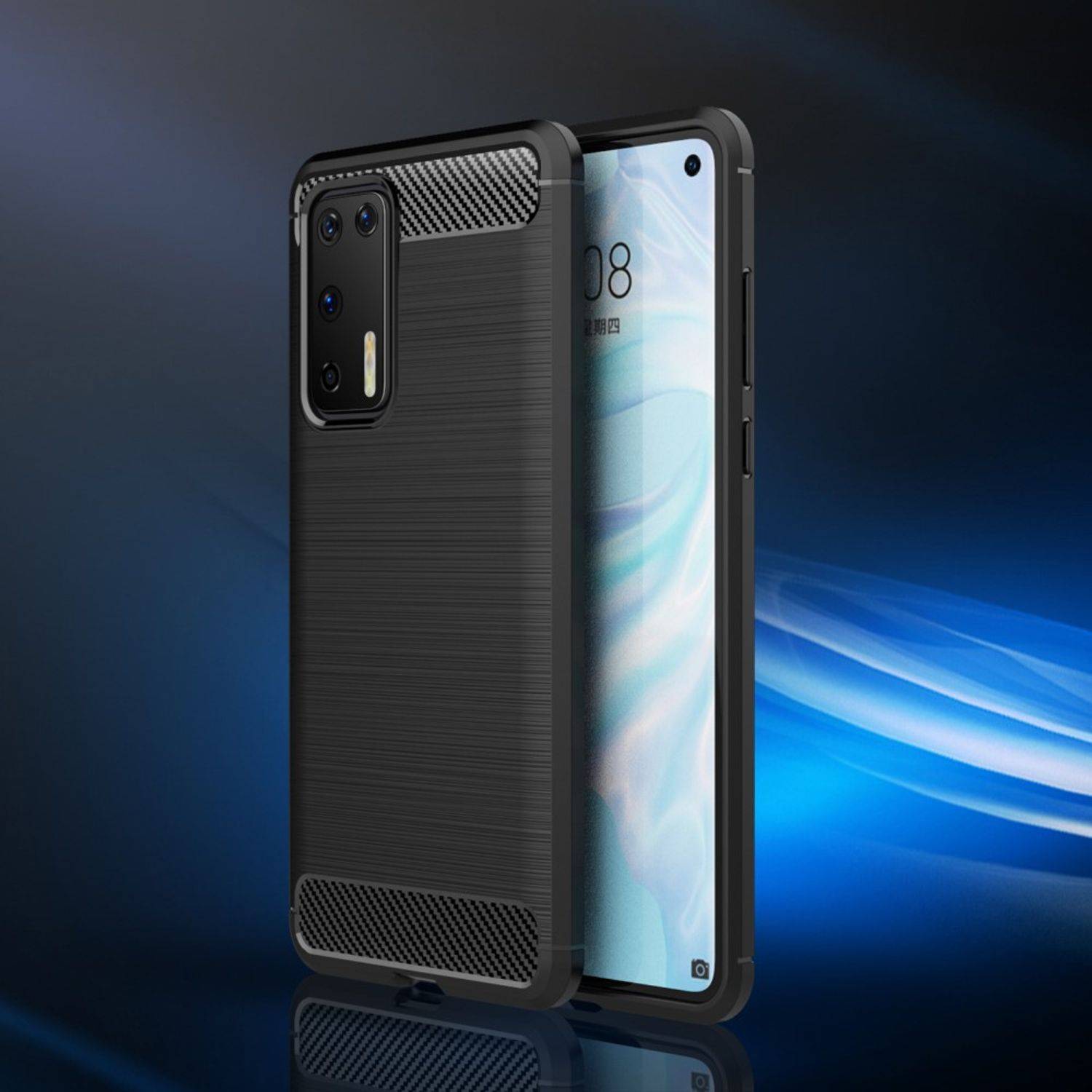 Huawei P40 Handyhülle Carbon Optik Backcover Schwarz