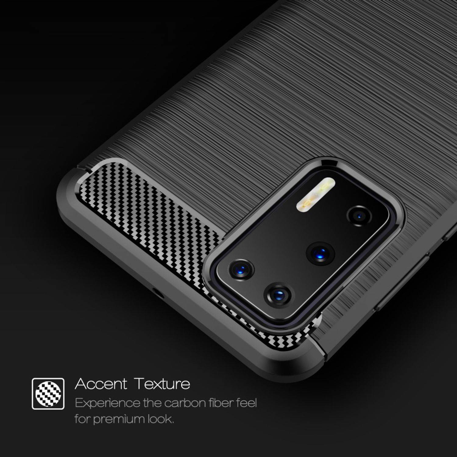 Huawei P40 Handyhülle Carbon Optik Backcover Schwarz
