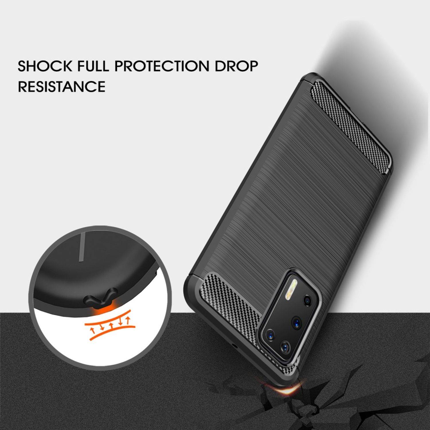 Huawei P40 Handyhülle Carbon Optik Backcover Schwarz