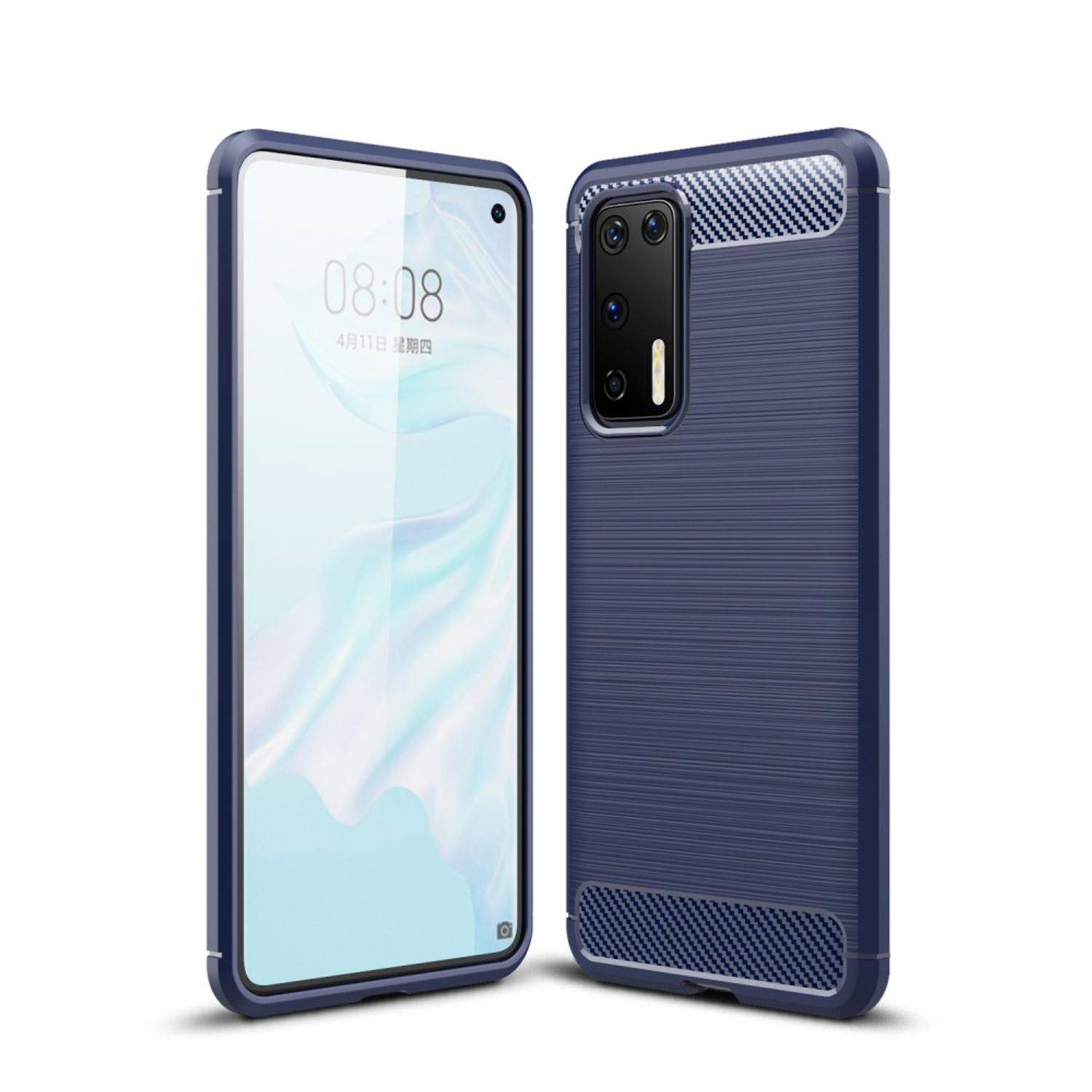 Huawei P40 Handyhülle Carbon Optik Backcover Blau