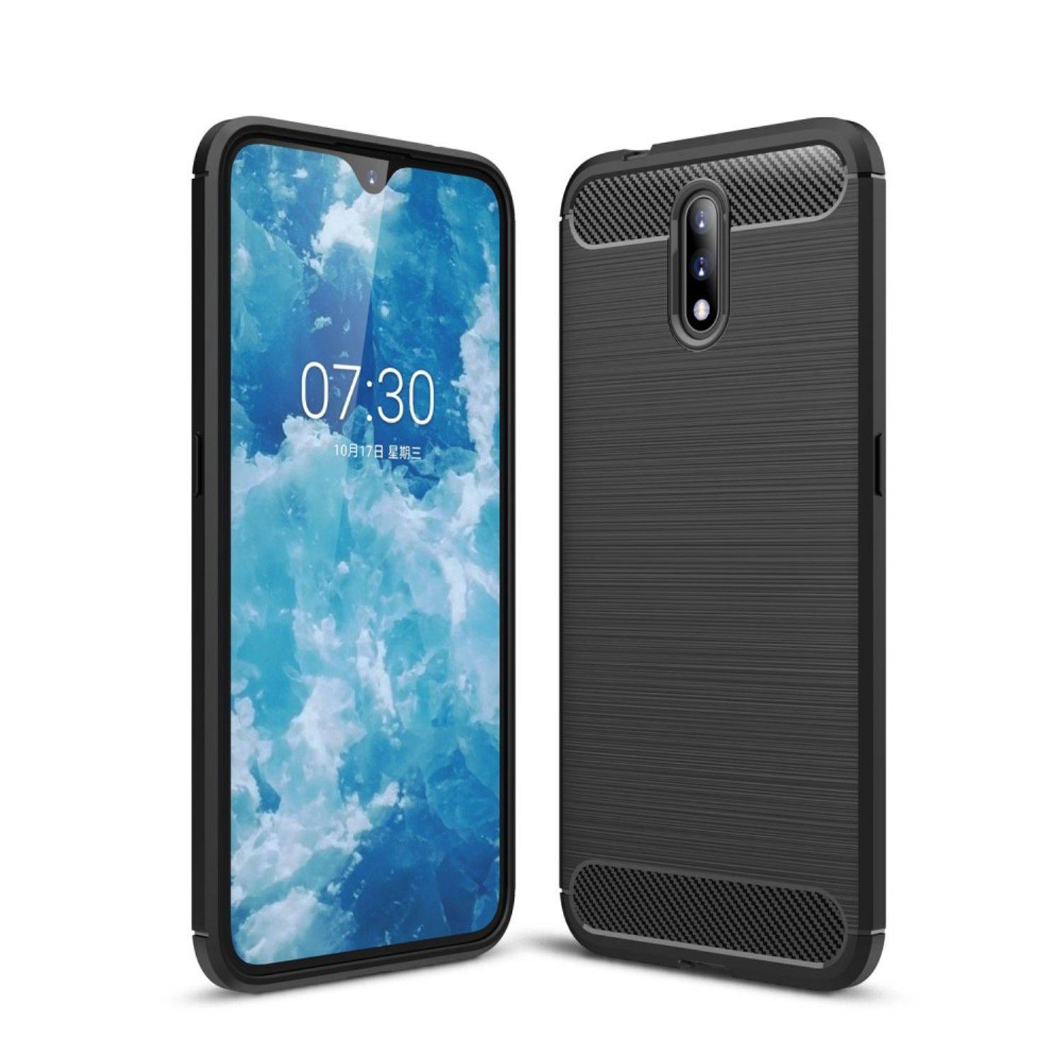 Nokia 2.3 Handyhülle Carbon Optik Backcover Grau