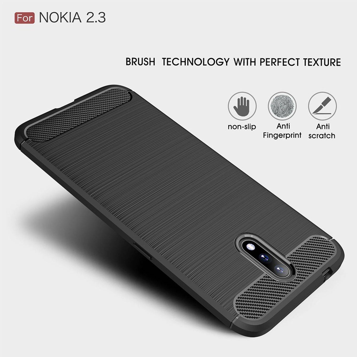Nokia 2.3 Handyhülle Carbon Optik Backcover Grau