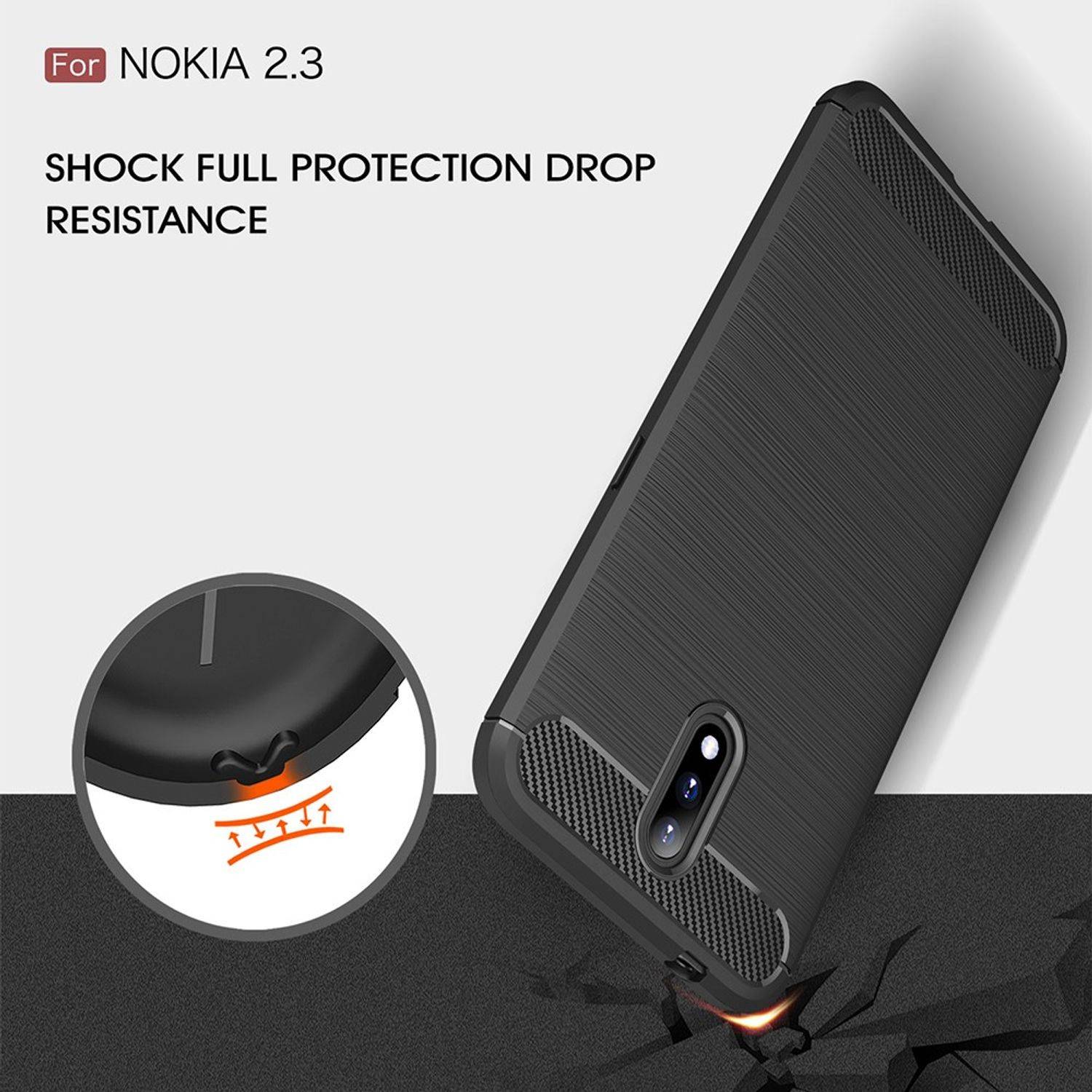 Nokia 2.3 Handyhülle Carbon Optik Backcover Grau