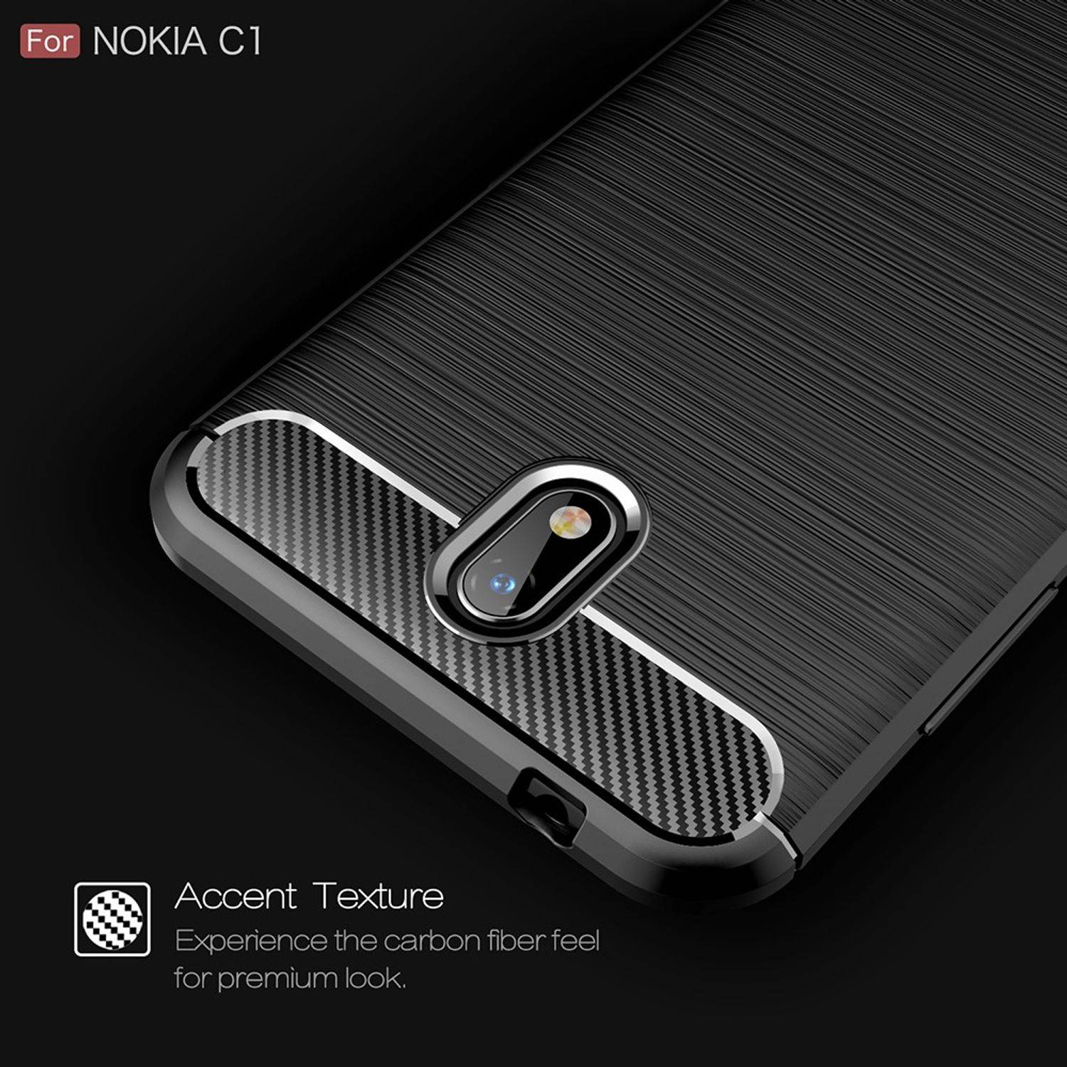 Nokia C1 Handyhülle Carbon Optik Backcover Grau